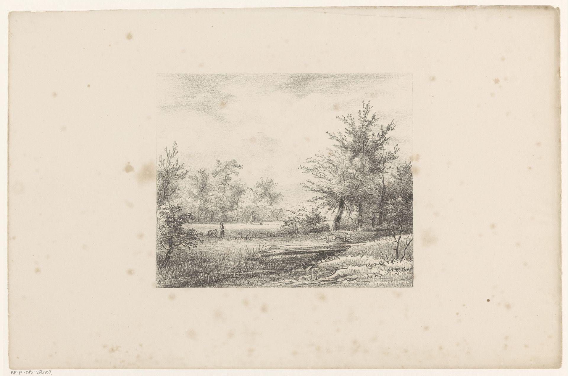 Landschap met figuren en boerderij by Jean Augustin Daiwaille