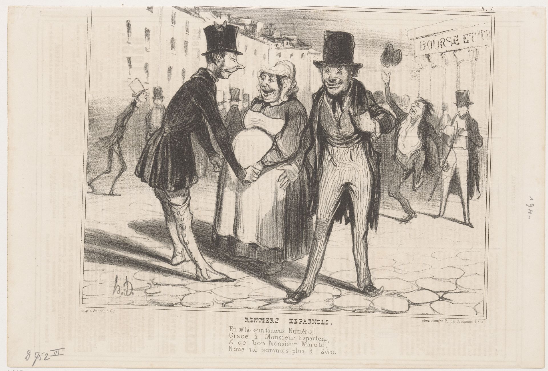 Drie Spaanse lijfrentetrekkers uiten hun succes by Honoré Daumier