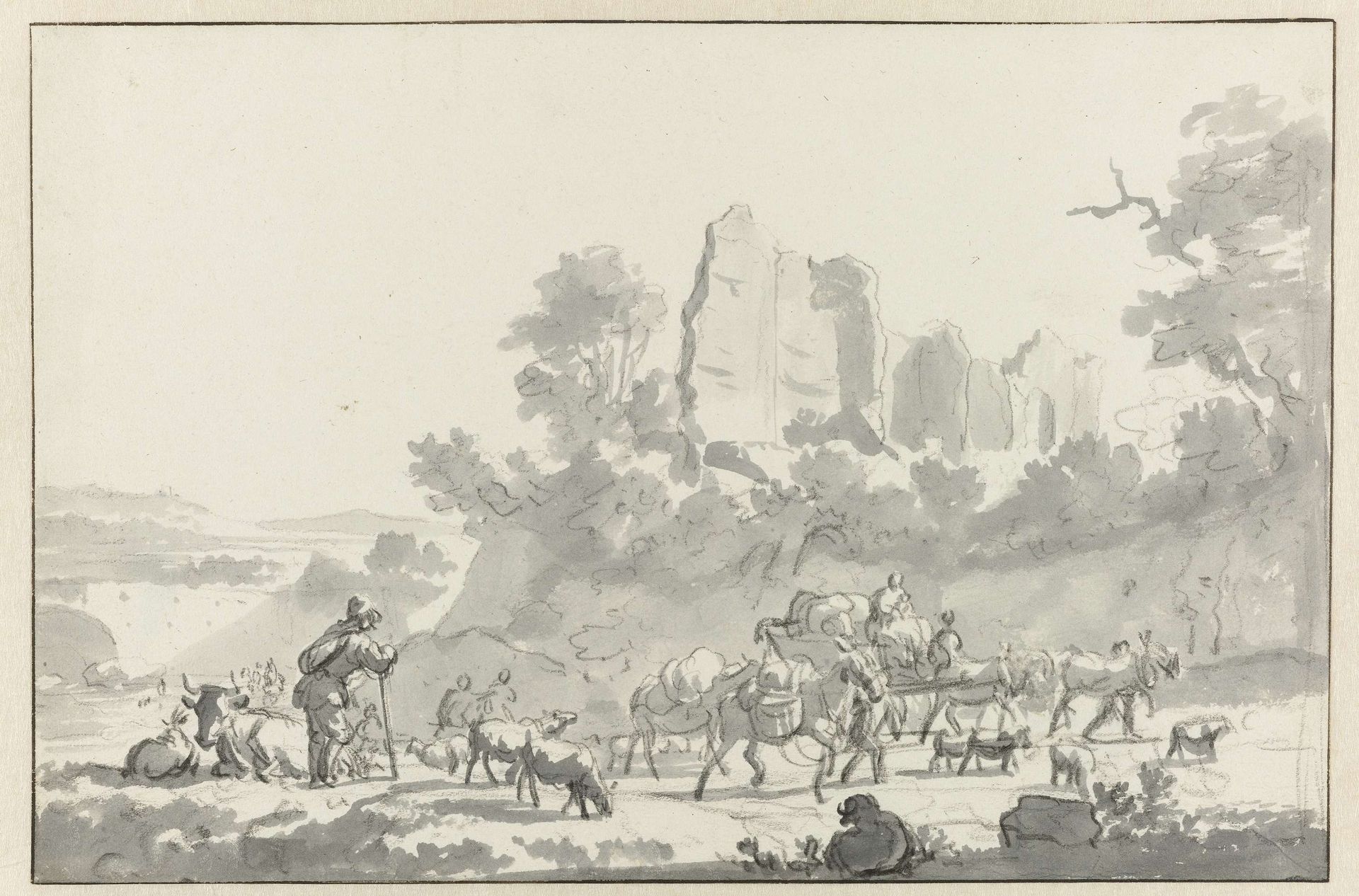 Landscape with a Shepherd and Cattle, and Travellers by Adriaen van de Velde