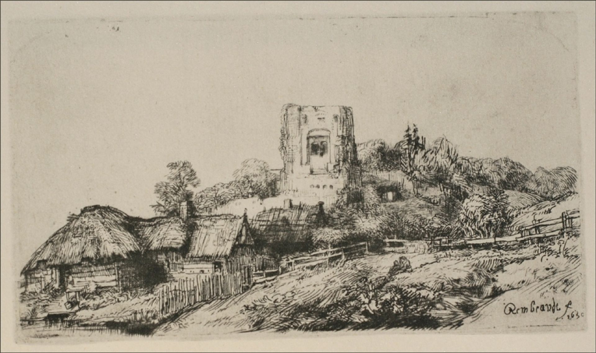 A Village with a Square Tower by Rembrandt van Rijn