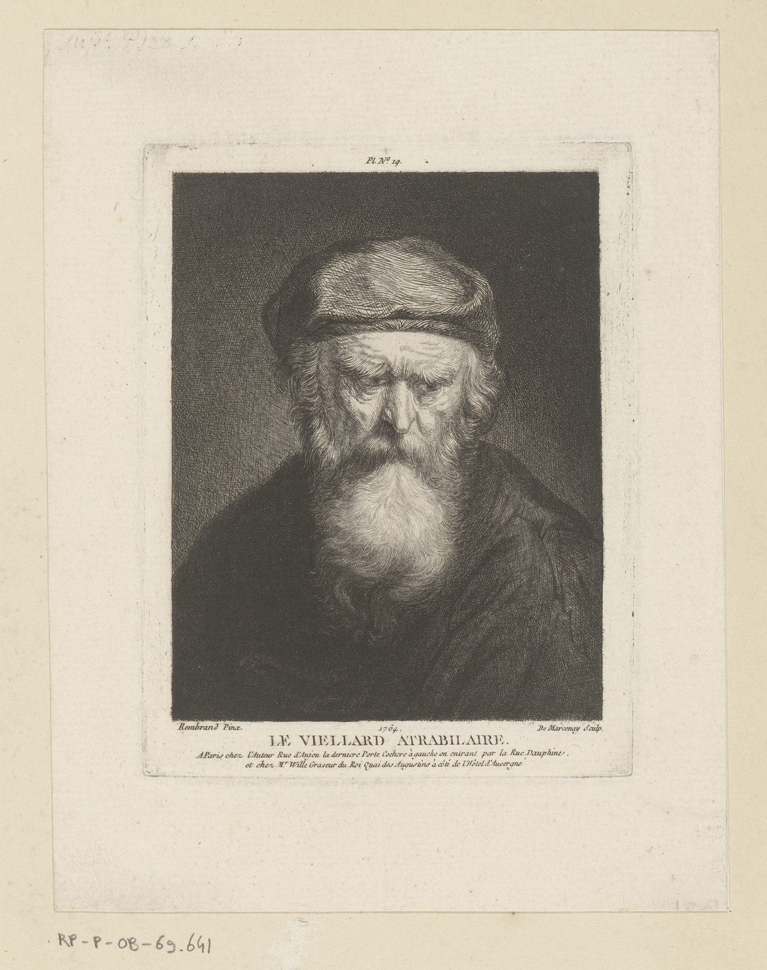 Oude man met baard en muts by Antoine de Marcenay de Ghuy