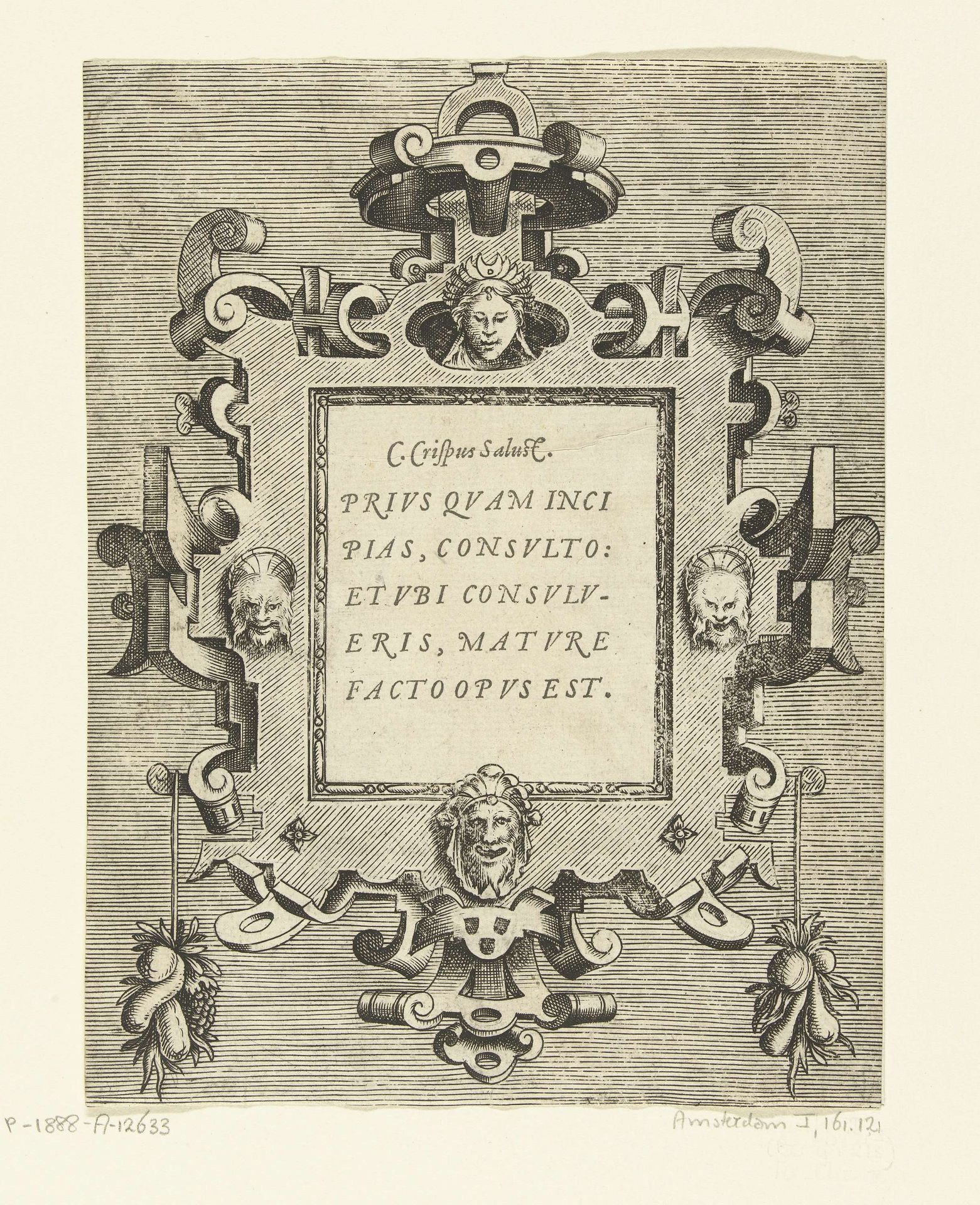 Cartouche met een citaat van Sallustius by Frans Huys