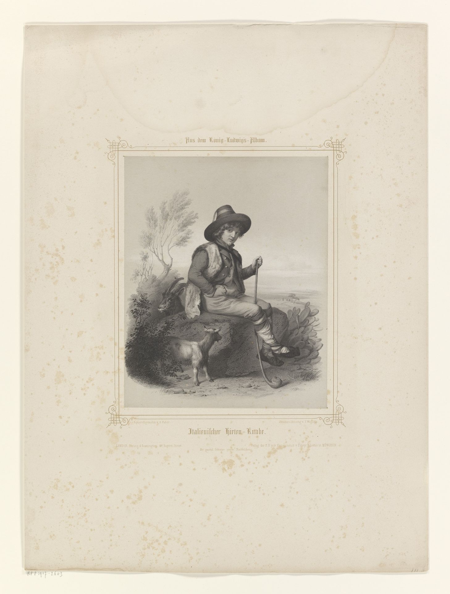 Herdersjongen zittend op een rots met twee geiten by Johann Wölfle