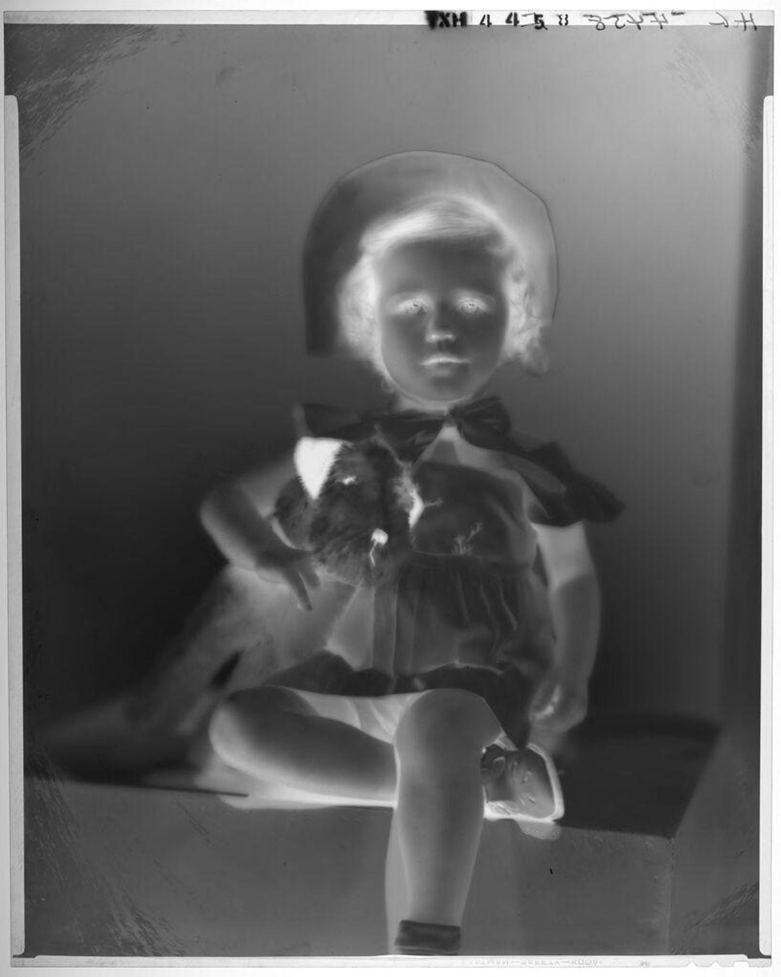 Untitled (portrait of little girl in bonnet with dog) by Paul Gittings