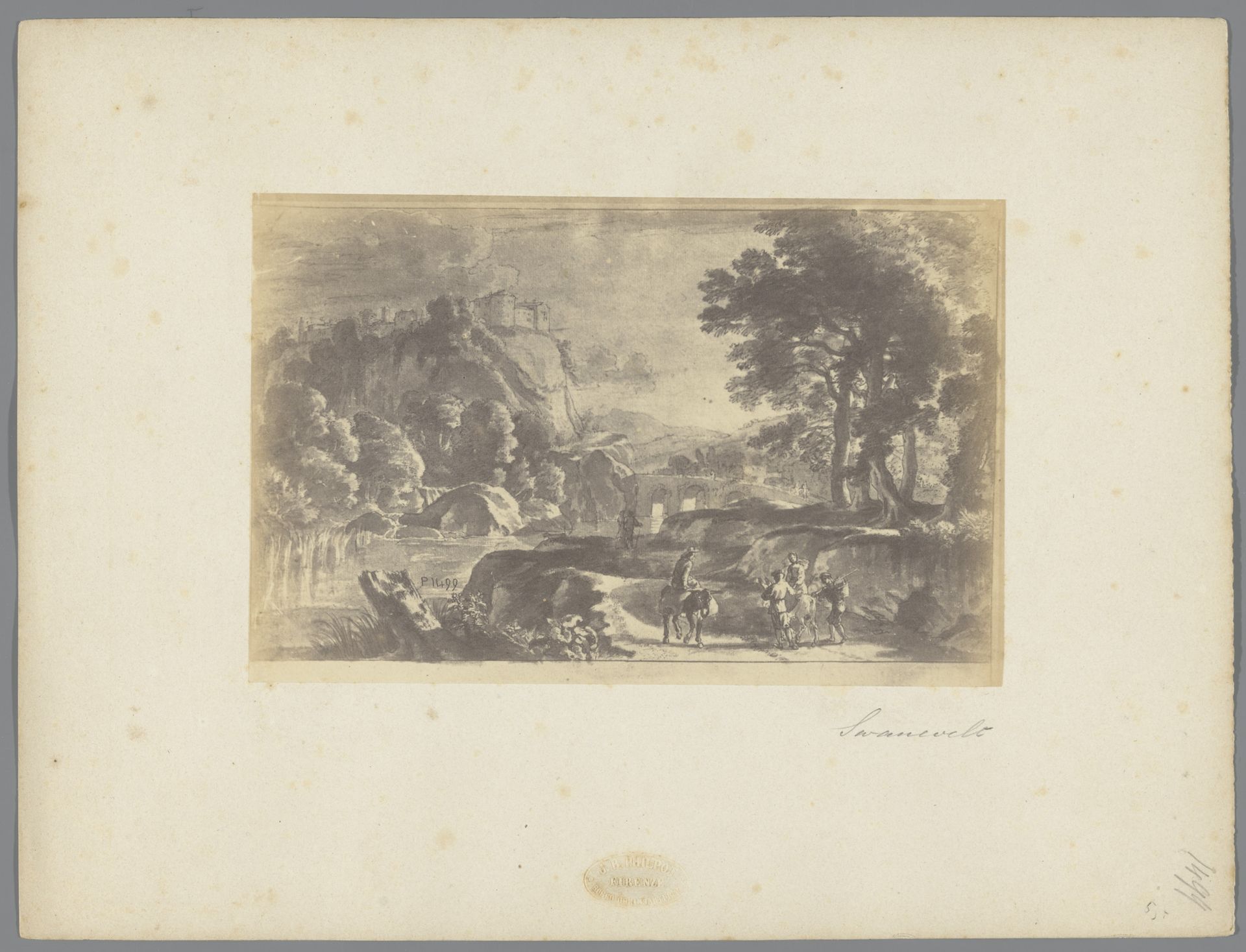 Fotoreproductie van een tekening van een Italiaans landschap door Herman van Swanevelt by Giovanni Brampton Philpot