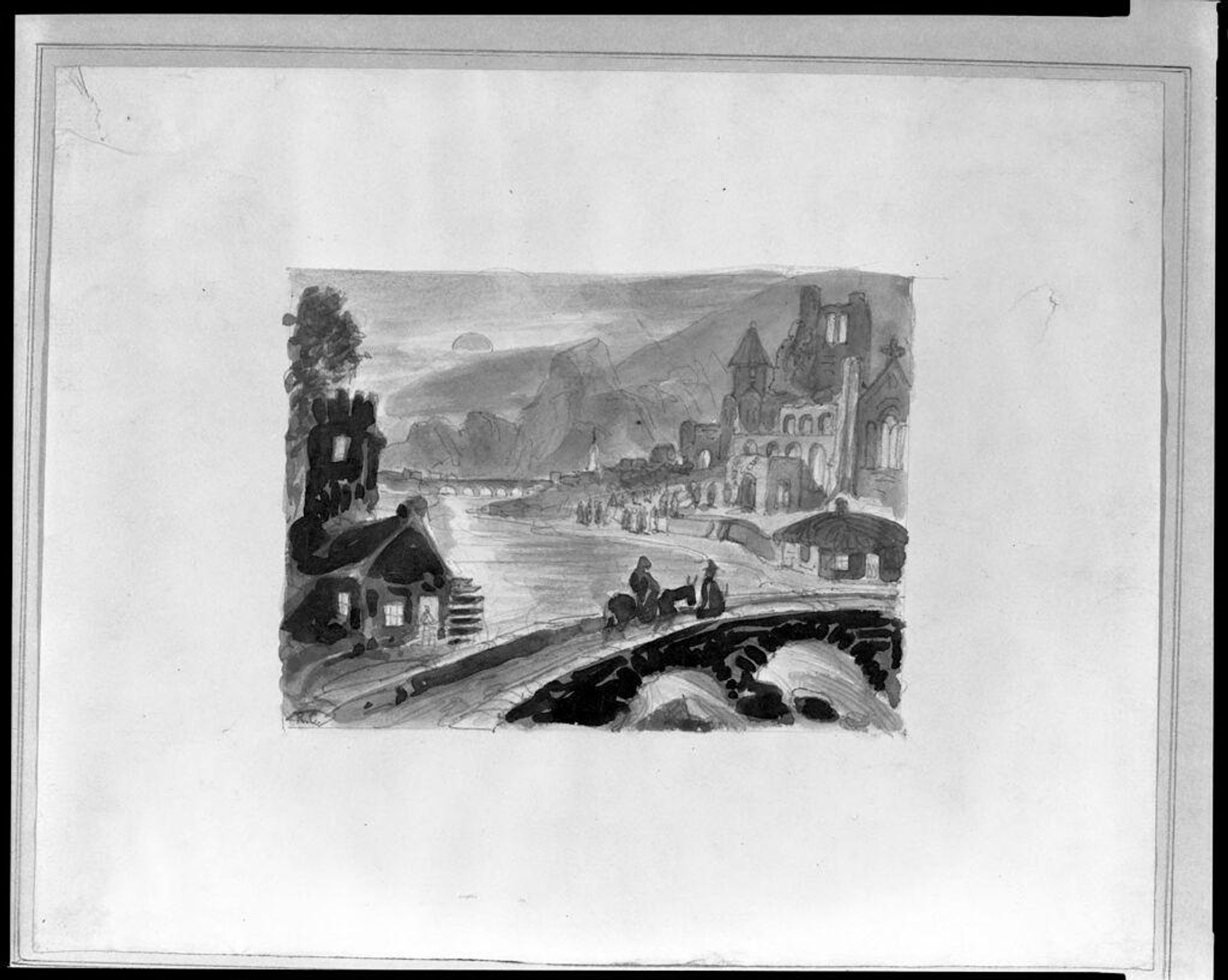 Figures Crossing a Bridge by Isaac Robert Cruikshank