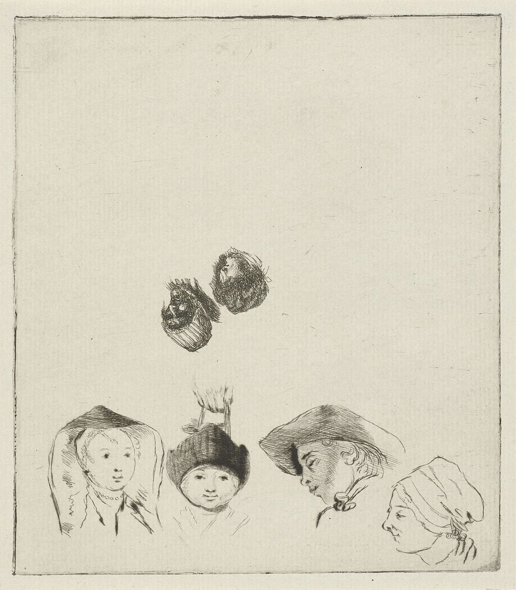 Studieblad met zes hoofden by Louis Bernard Coclers