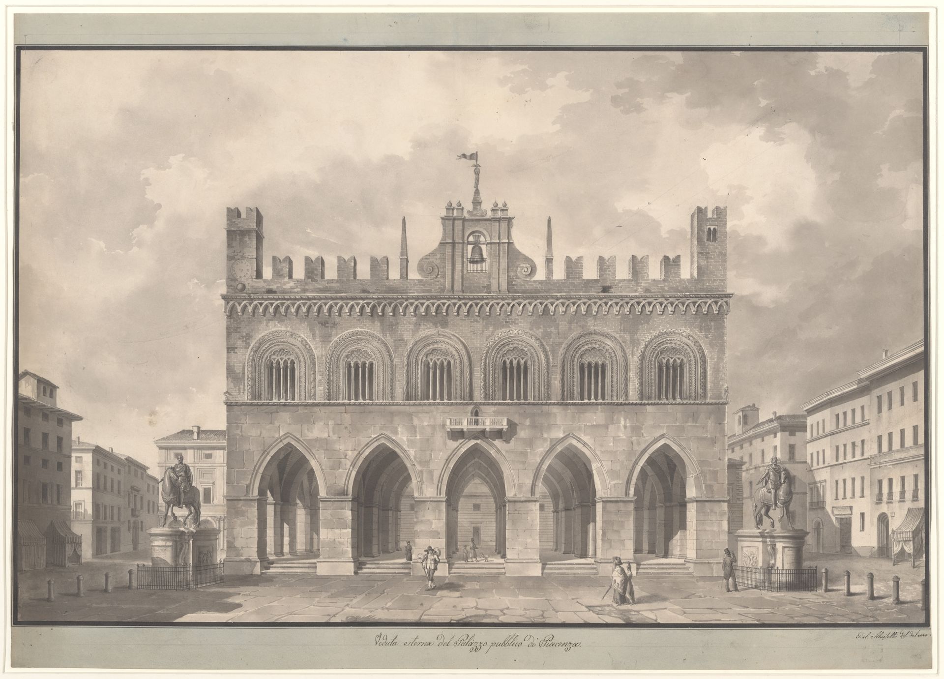 View of the Palazzo Pubblico (Palazzo Comunale), Piacenza by Giulio Aluisetti