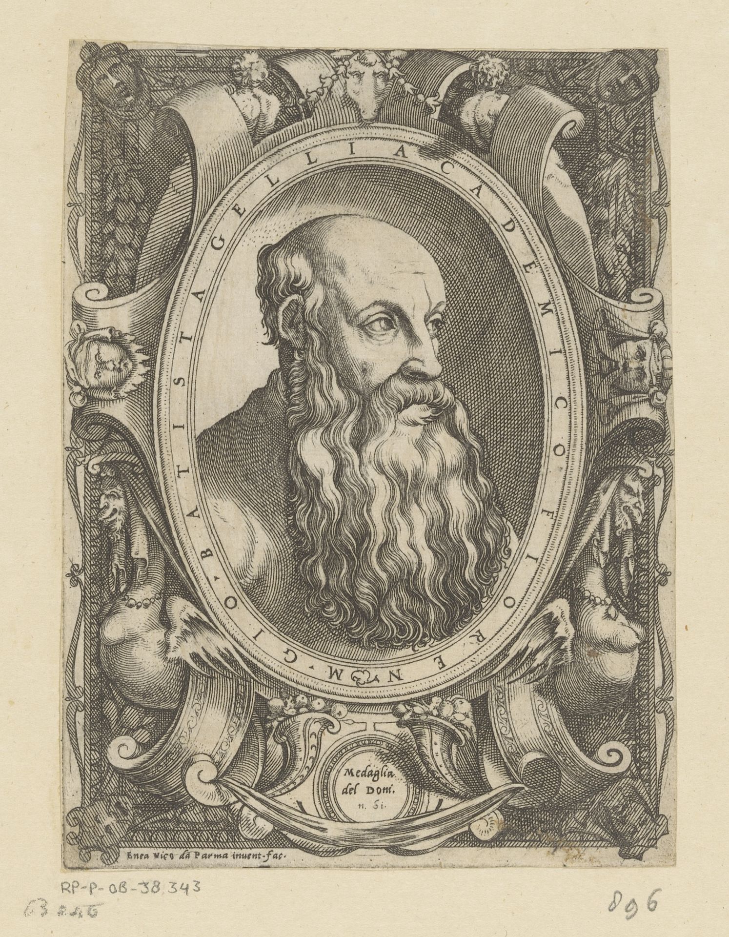 Portret van dichter en filosoof Giovan Battista Gelli by Enea Vico