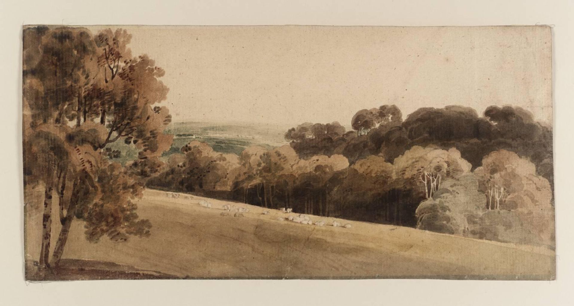 Park Scene, Sheep in Middle Distance, Trees and Hills Beyond by Thomas Girtin