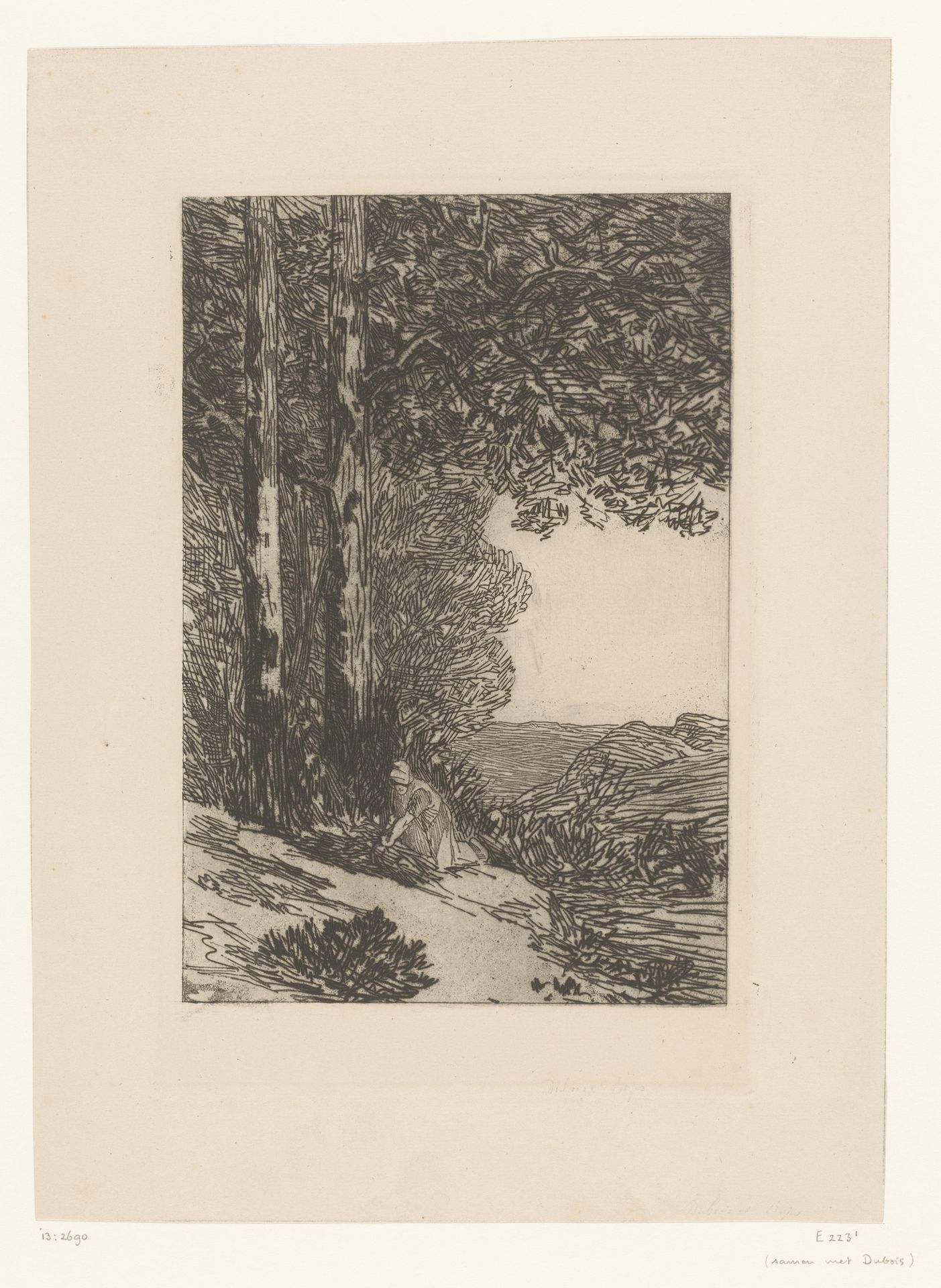 Boslandschap met sprokkelaarster by Felicien Rops