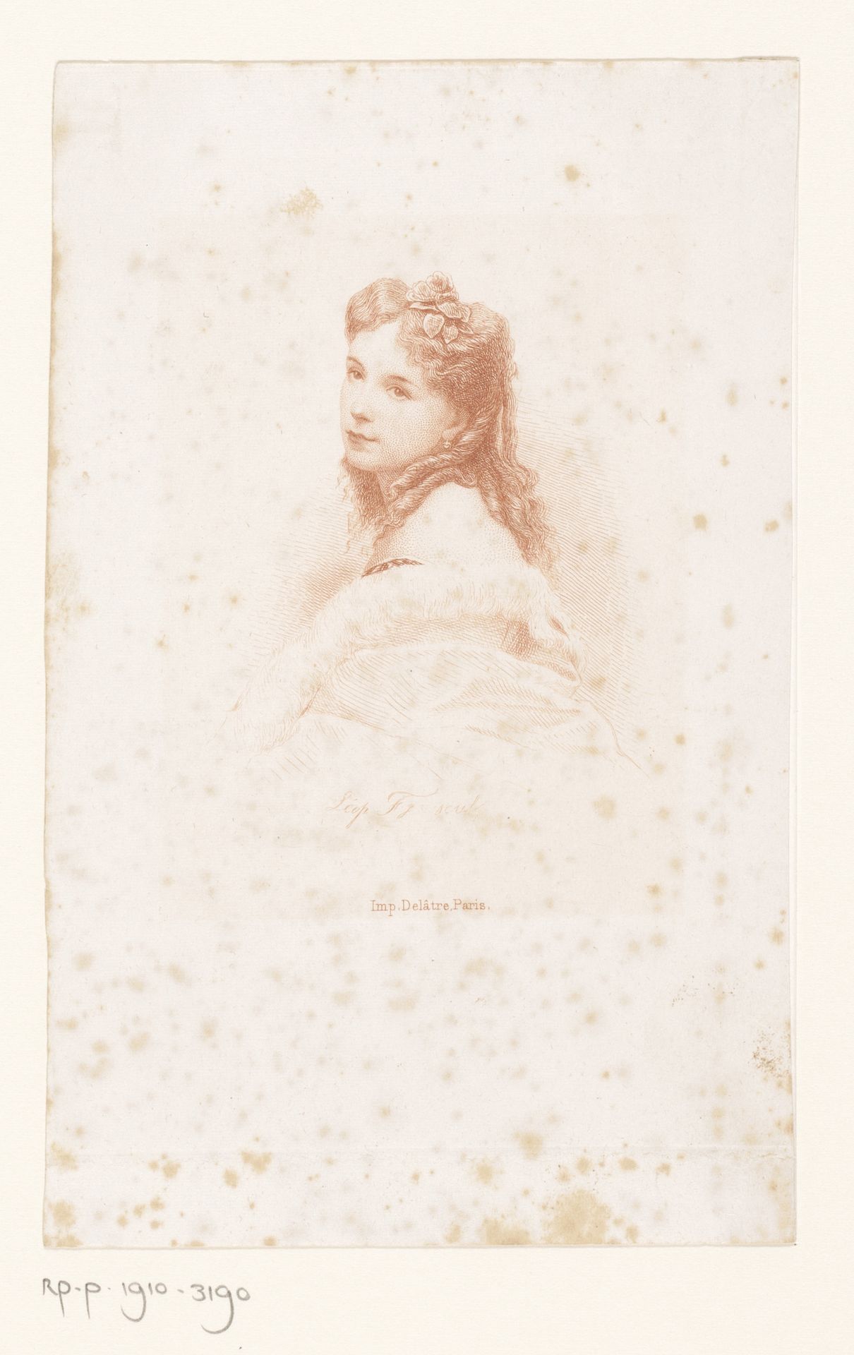 Portret van een onbekende jonge vrouw met krullend haar by Léopold Flameng