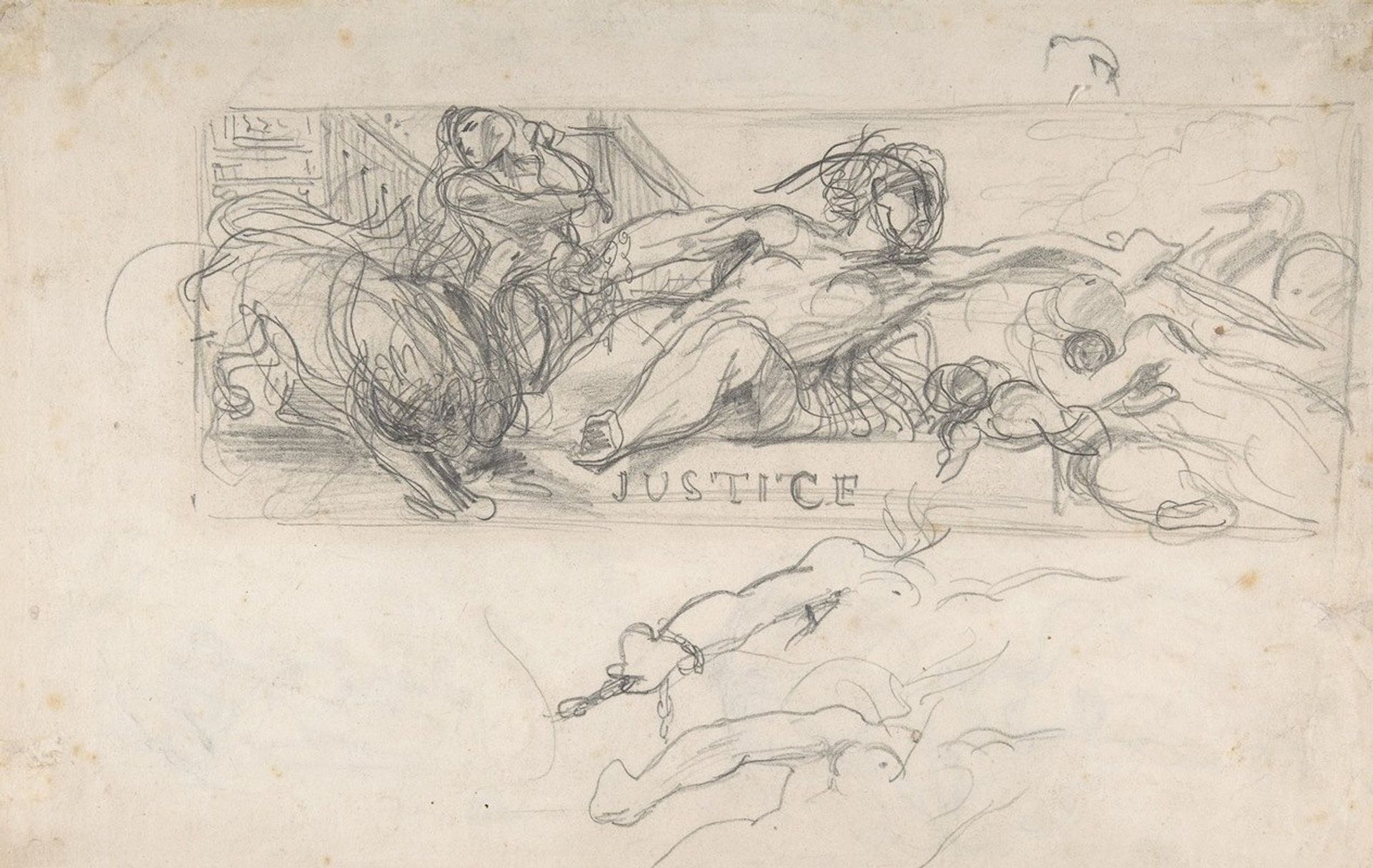 Studies of allegorical figures, and architectural sketches by Eugène Delacroix