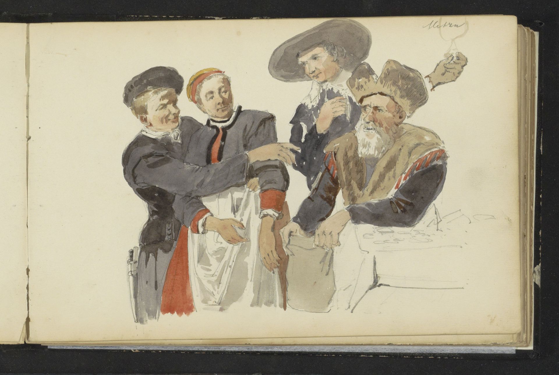 Gezelschap in zeventiende-eeuwse kleding by Cornelis Springer