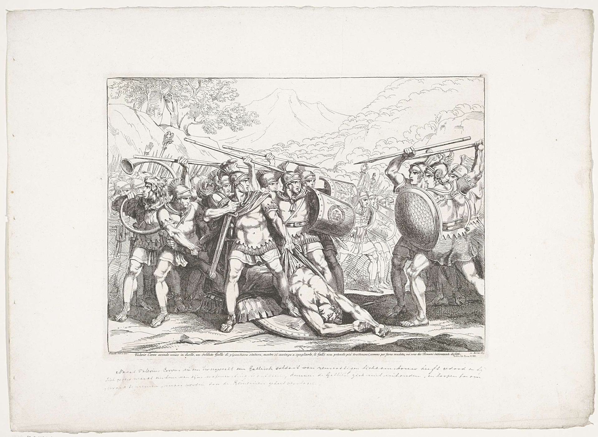 Valerius Corvus ontdoet Gallische soldaat van wapenrustig by Bartolomeo Pinelli