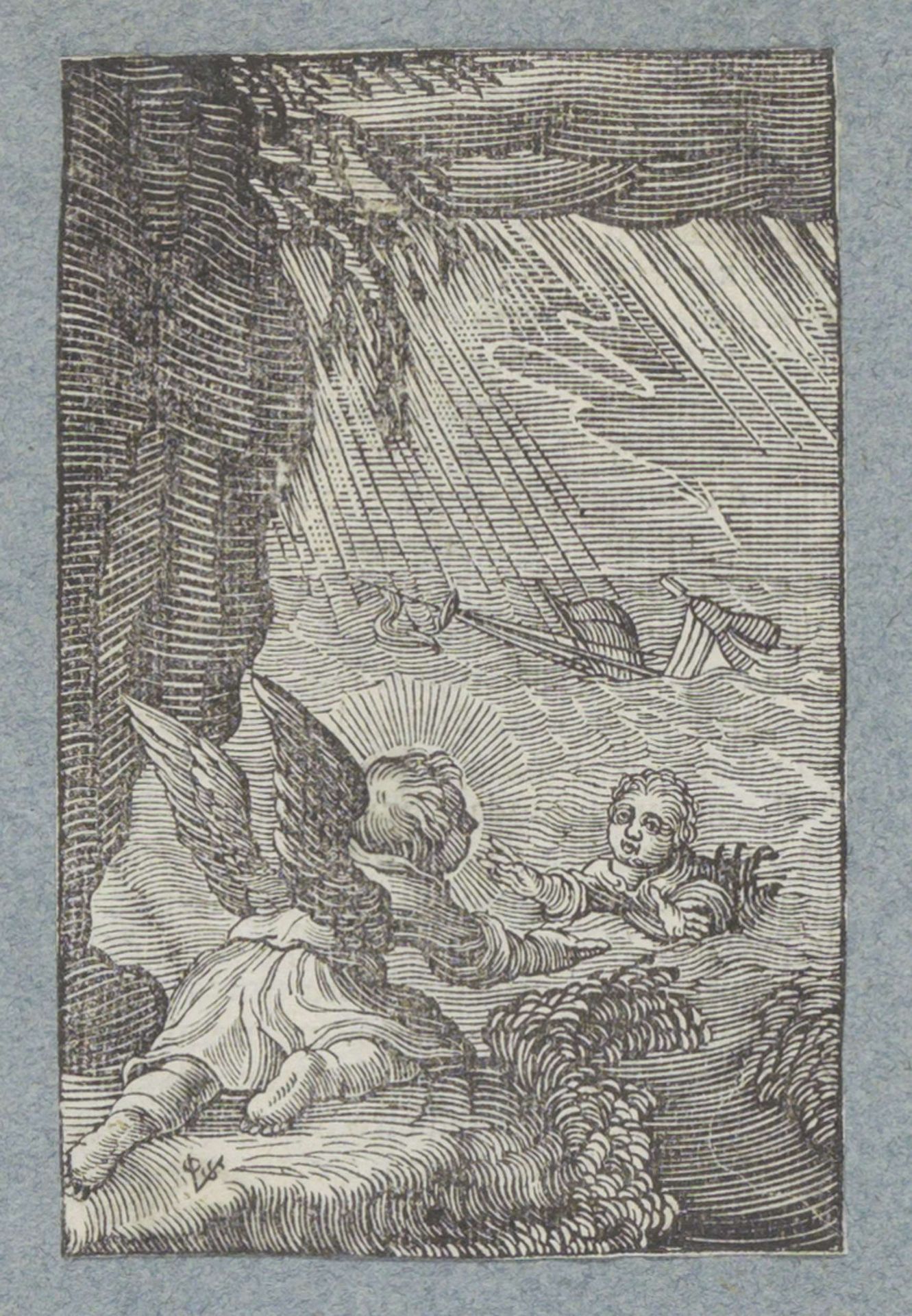 Engel redt kind uit zee by Christoffel van (II) Sichem