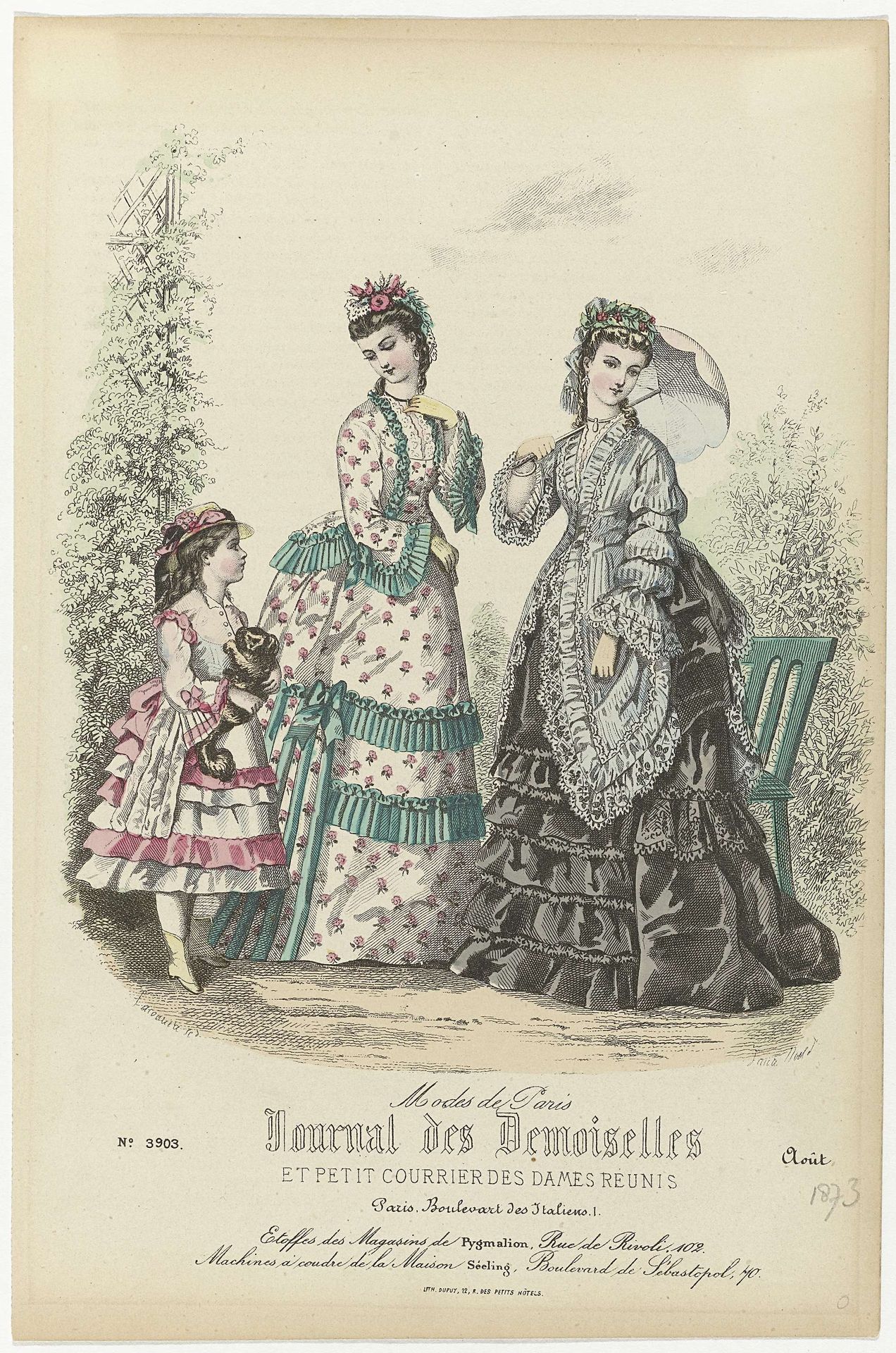 Journal des Demoiselles et Petit Courrier des Dames Réunis,  Août 1873, No. 3903 : Etoffes des Magasins (...) by Paul Lacourière
