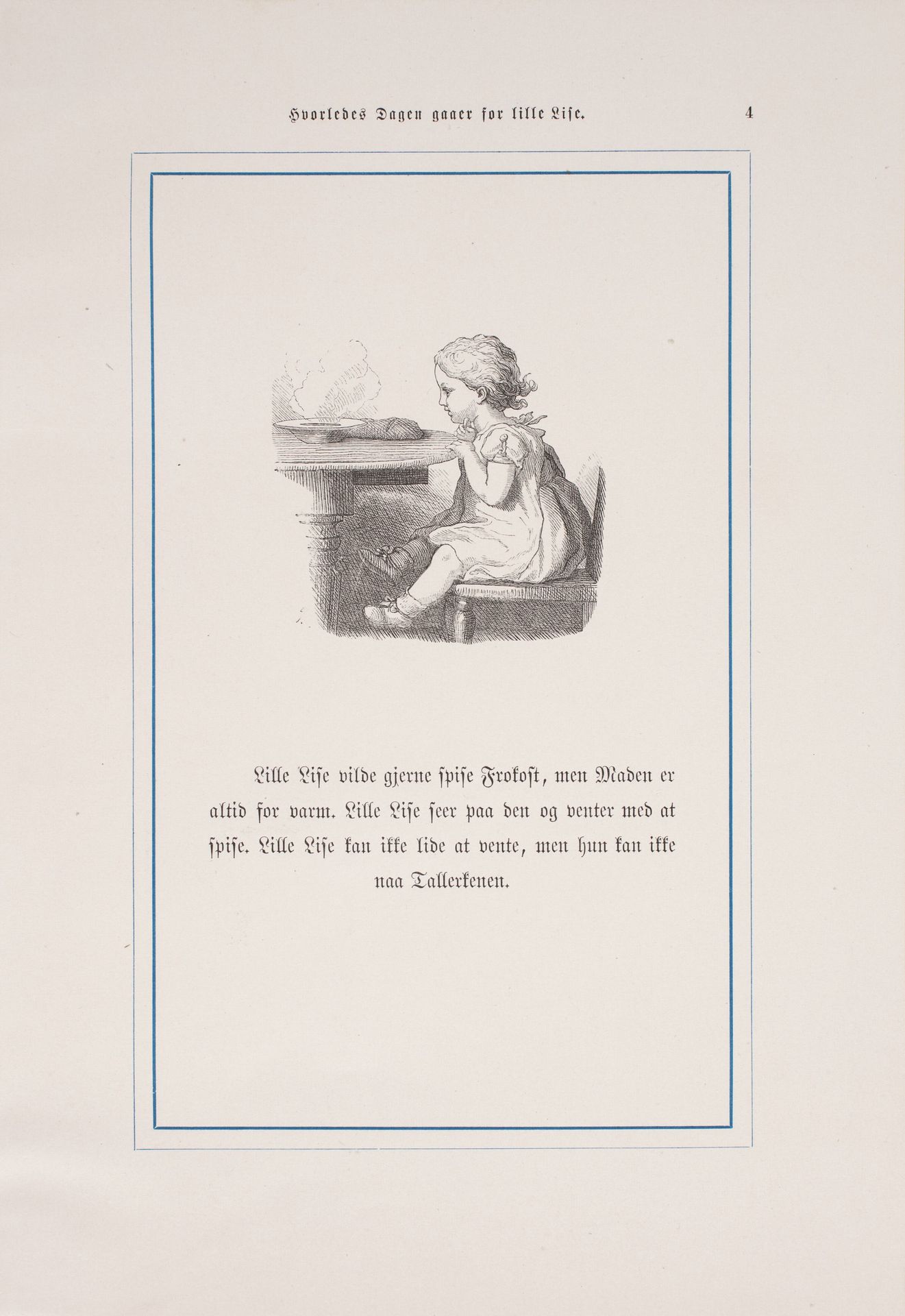 Illustration til "Hvorledes Dagen gaaer for Lille Lise" by Lorenz Frølich