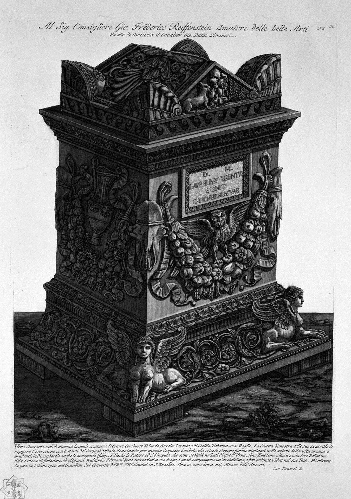 Urn of marble containing the remains of Lucius Aurelius Terenten and his wife, found in 1766 by Giovanni Battista Piranesi