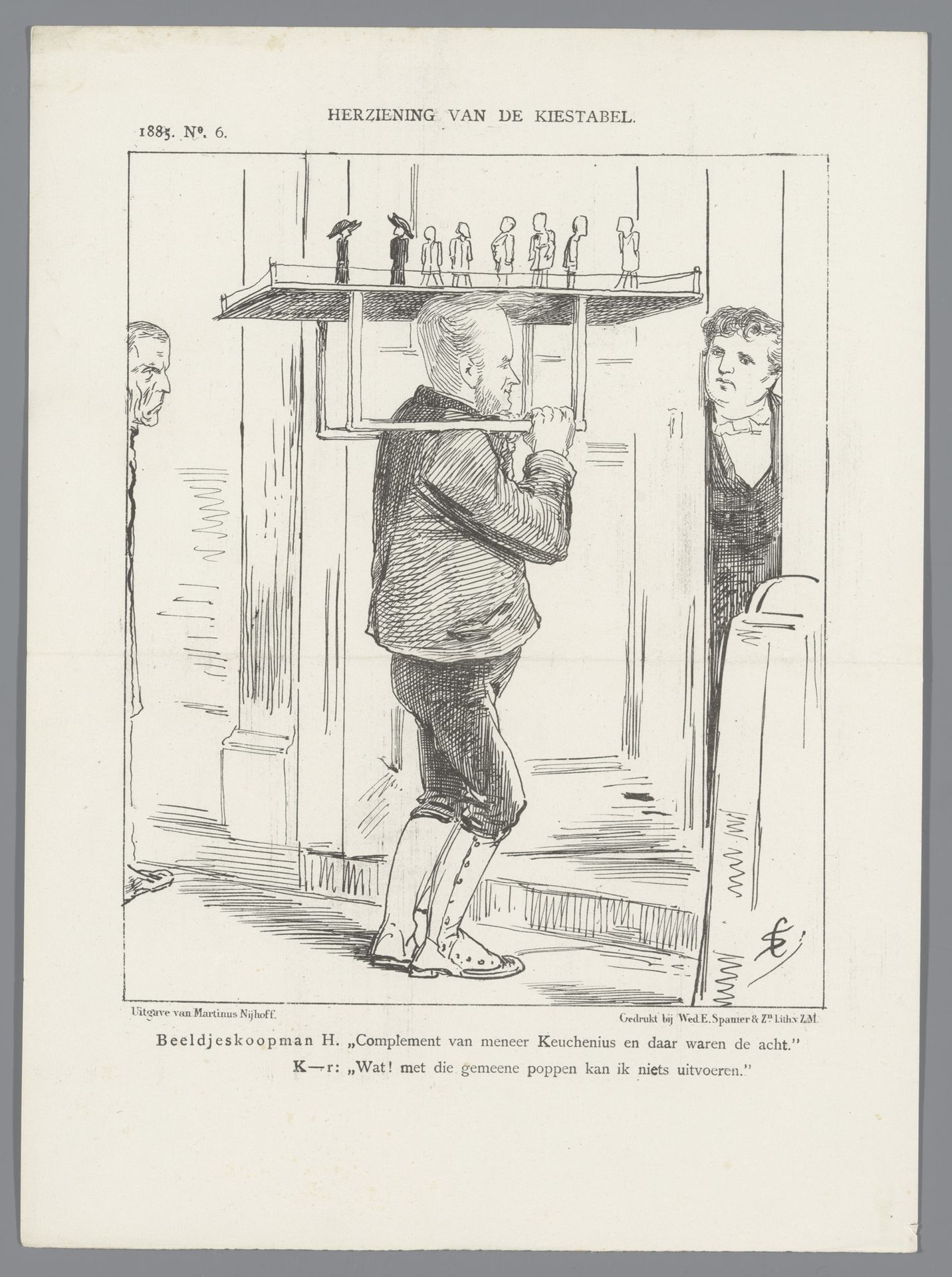 Spotprent op herziening van de kiestabel, 1885 by Johan Michaël Schmidt Crans
