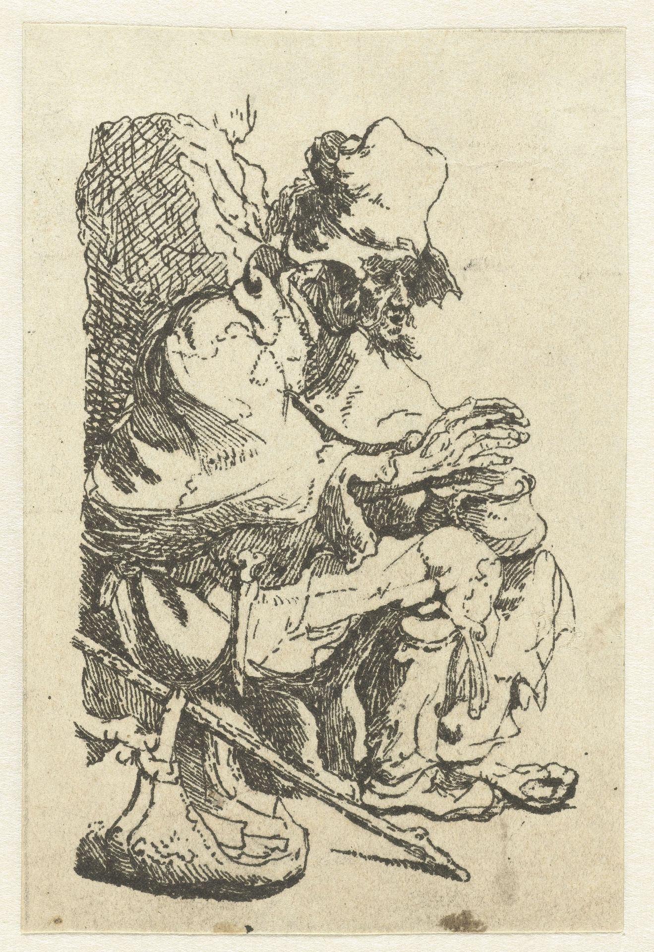 Beggar seated warming his hands at a chafing dish by Anonymous