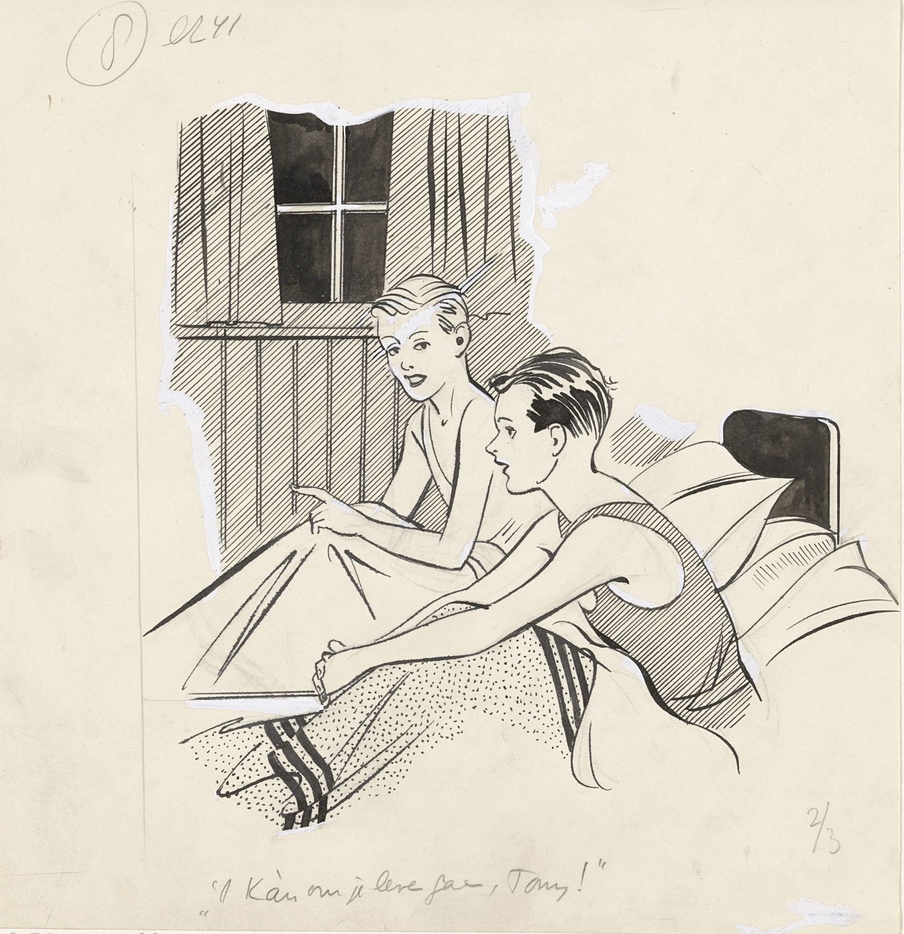 Twee jongens overleggen in bed by Hans Borrebach