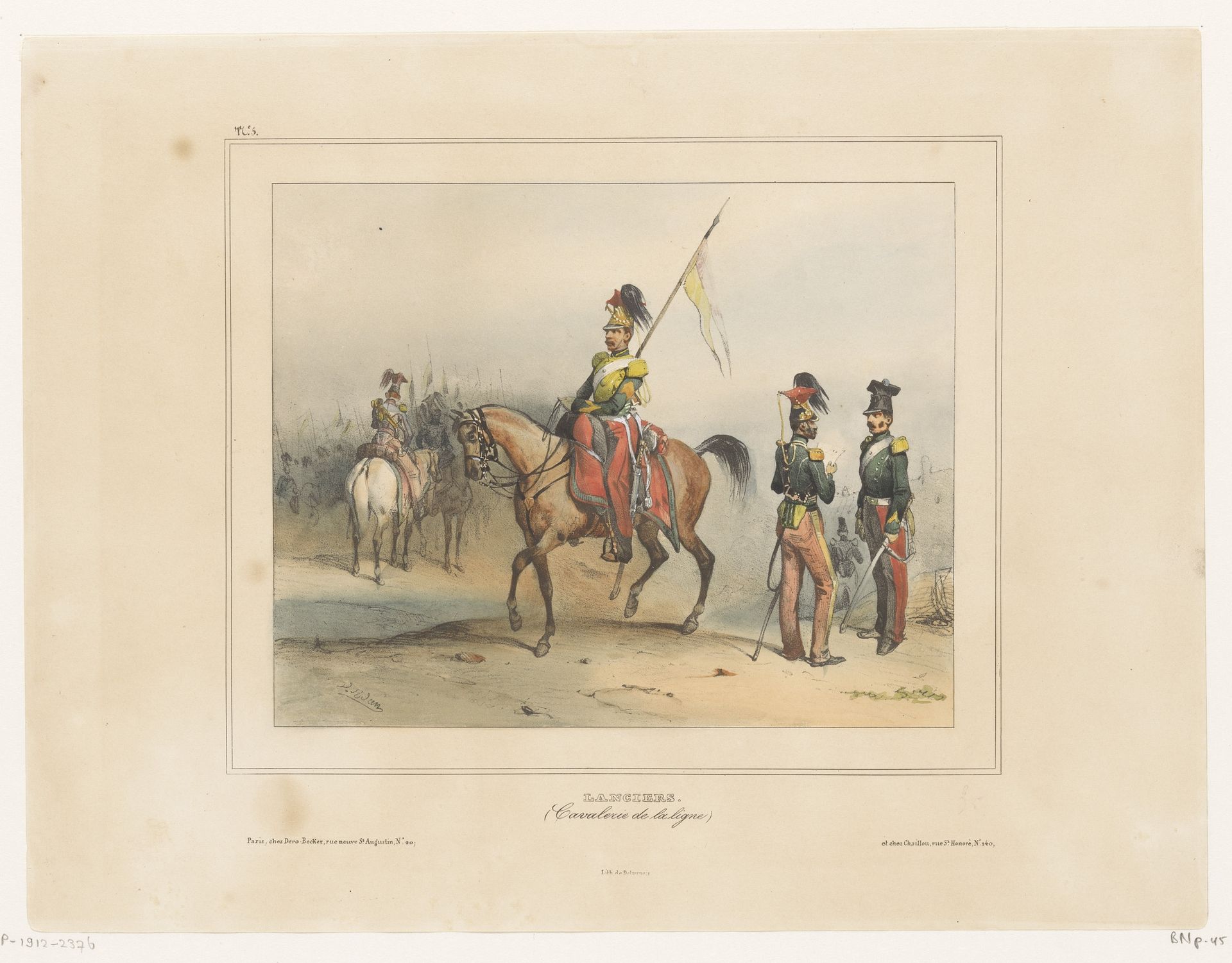 Dragonders te paard en te voet by Victor Adam