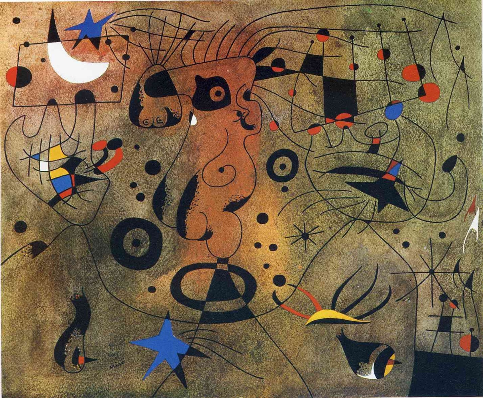 Woman with Blond Armpit Combing Her Hair by the Light of the Stars by Joan Miró