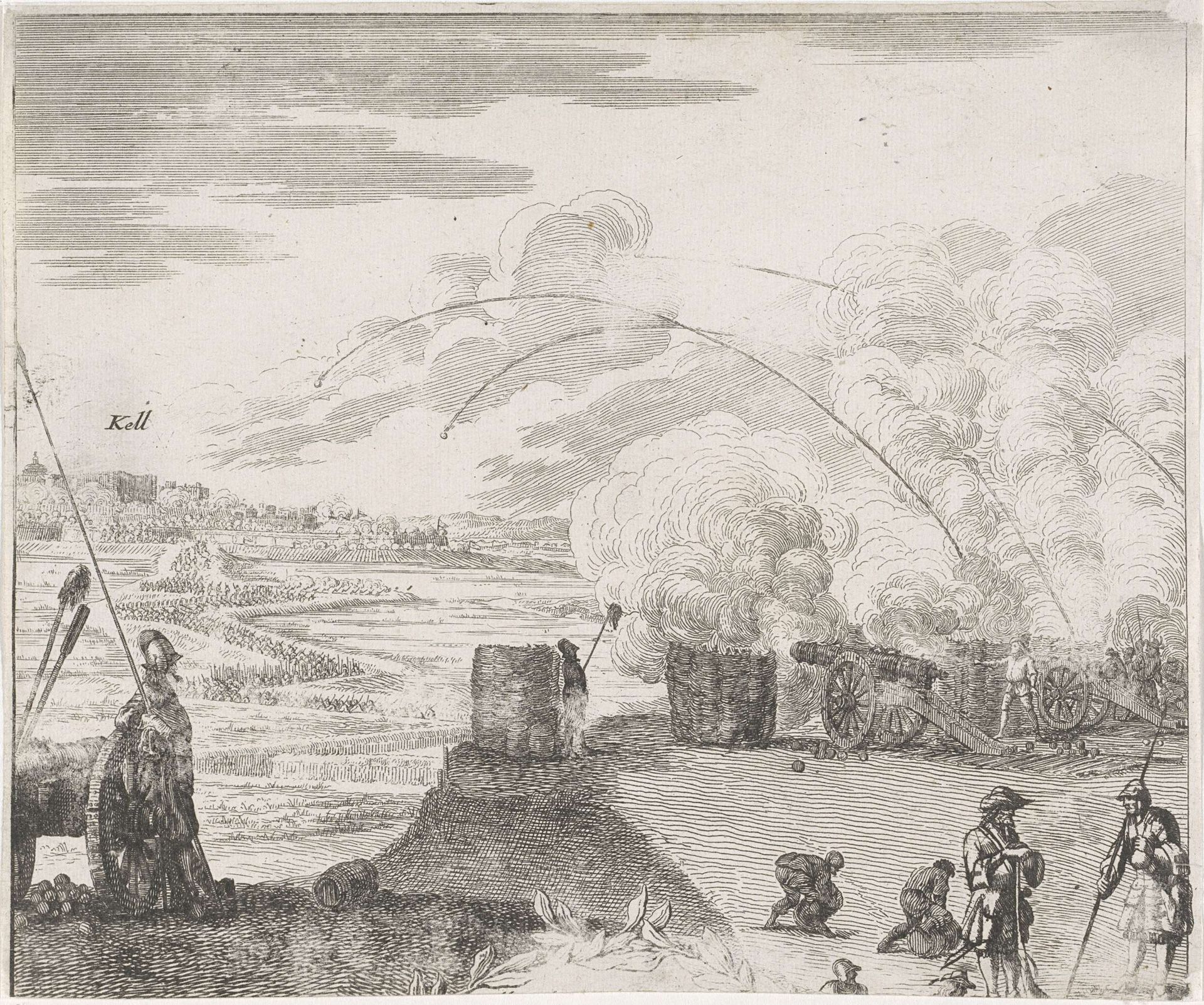 Soldaten vuren kanonnen af op de stad Kell by Anonymous