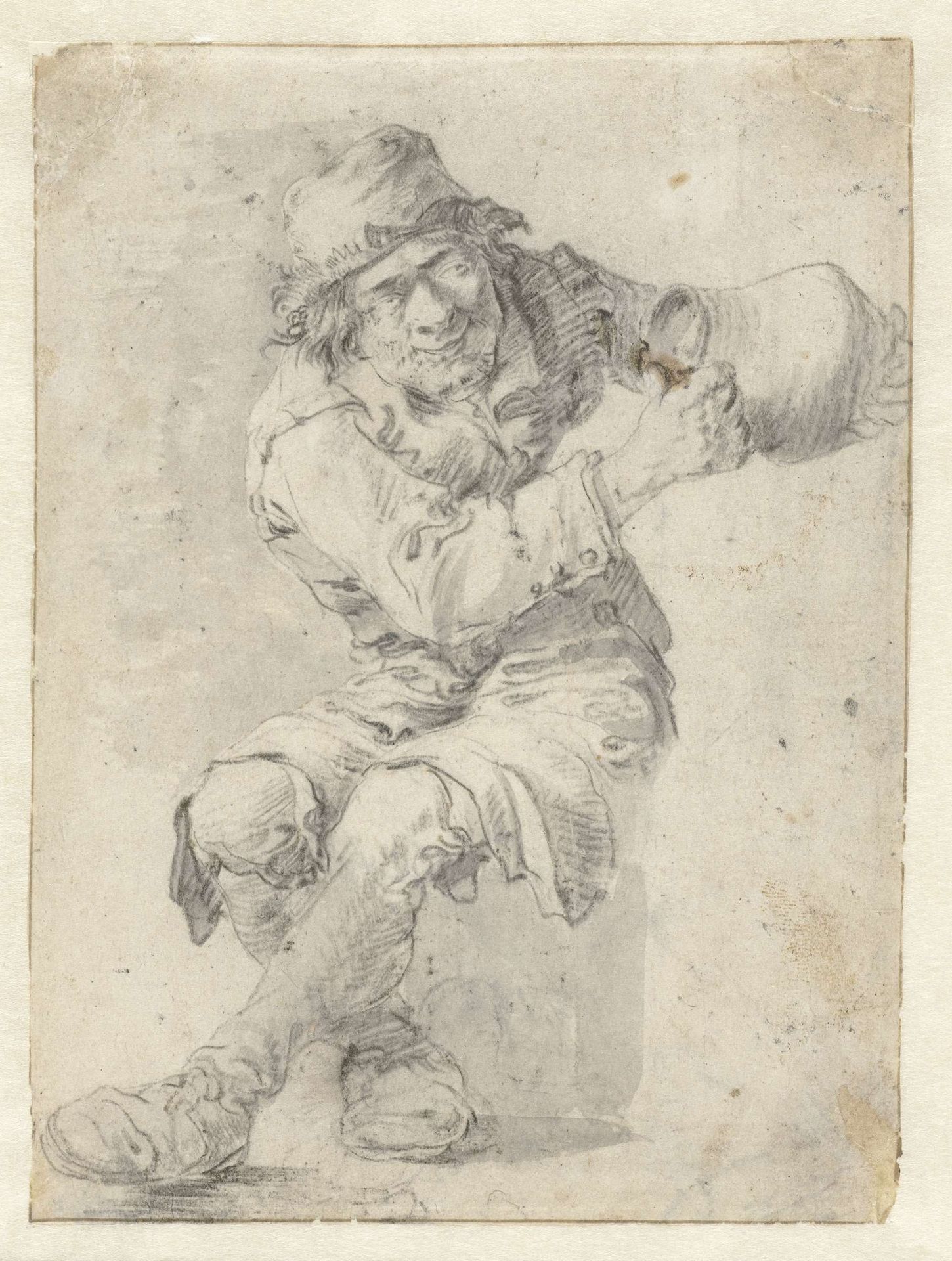 Zittende boer met kruik by Anonymous