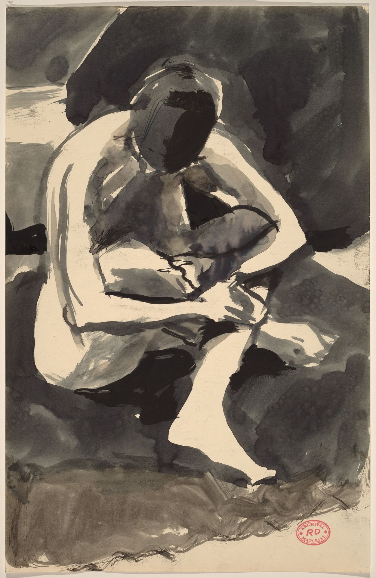 Untitled [seated nude embracing her crossed legs] by Richard Diebenkorn