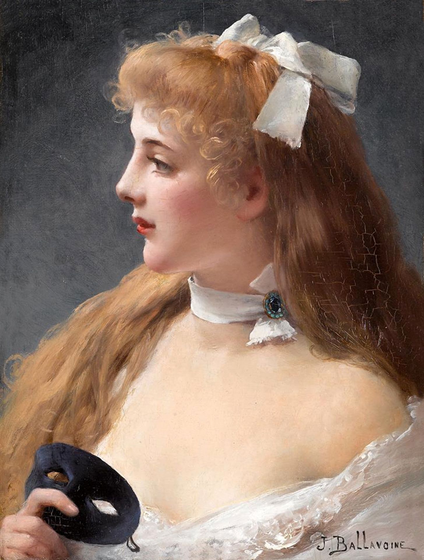 Young woman holding mask by Jules-Frédéric Ballavoine