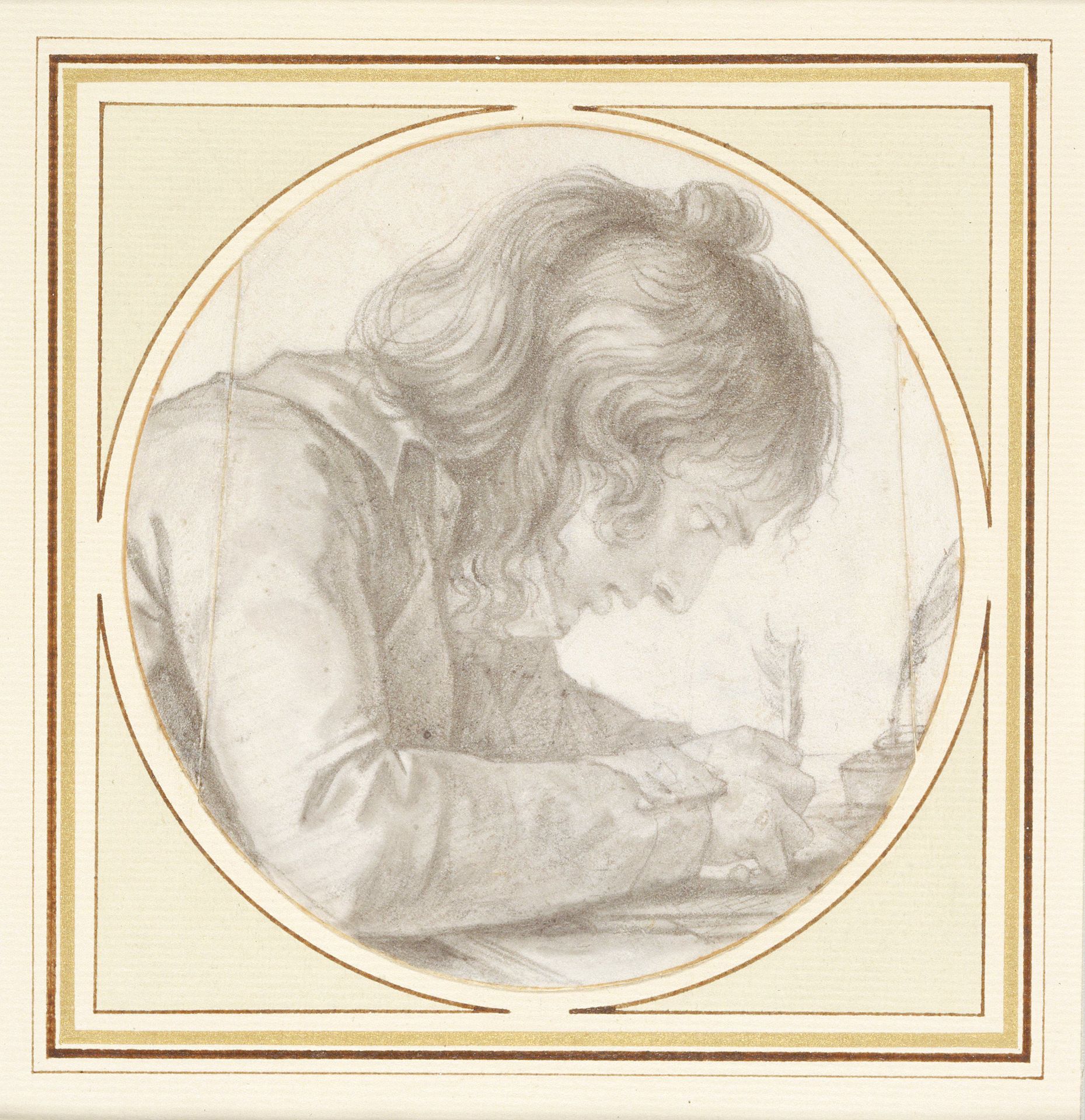 A Young Man Seated at a Desk Writing by Pierre-Paul Prud'hon