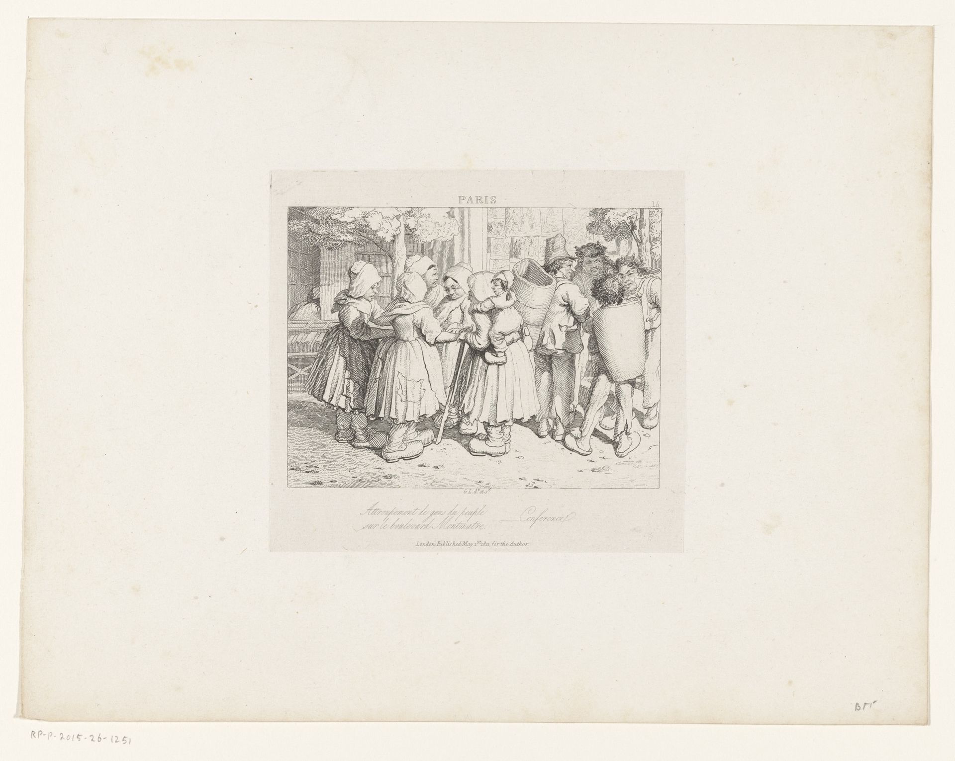 Samenscholing op de boulevard Montmartre by Monogrammist GL (prentmaker 19e eeuw)