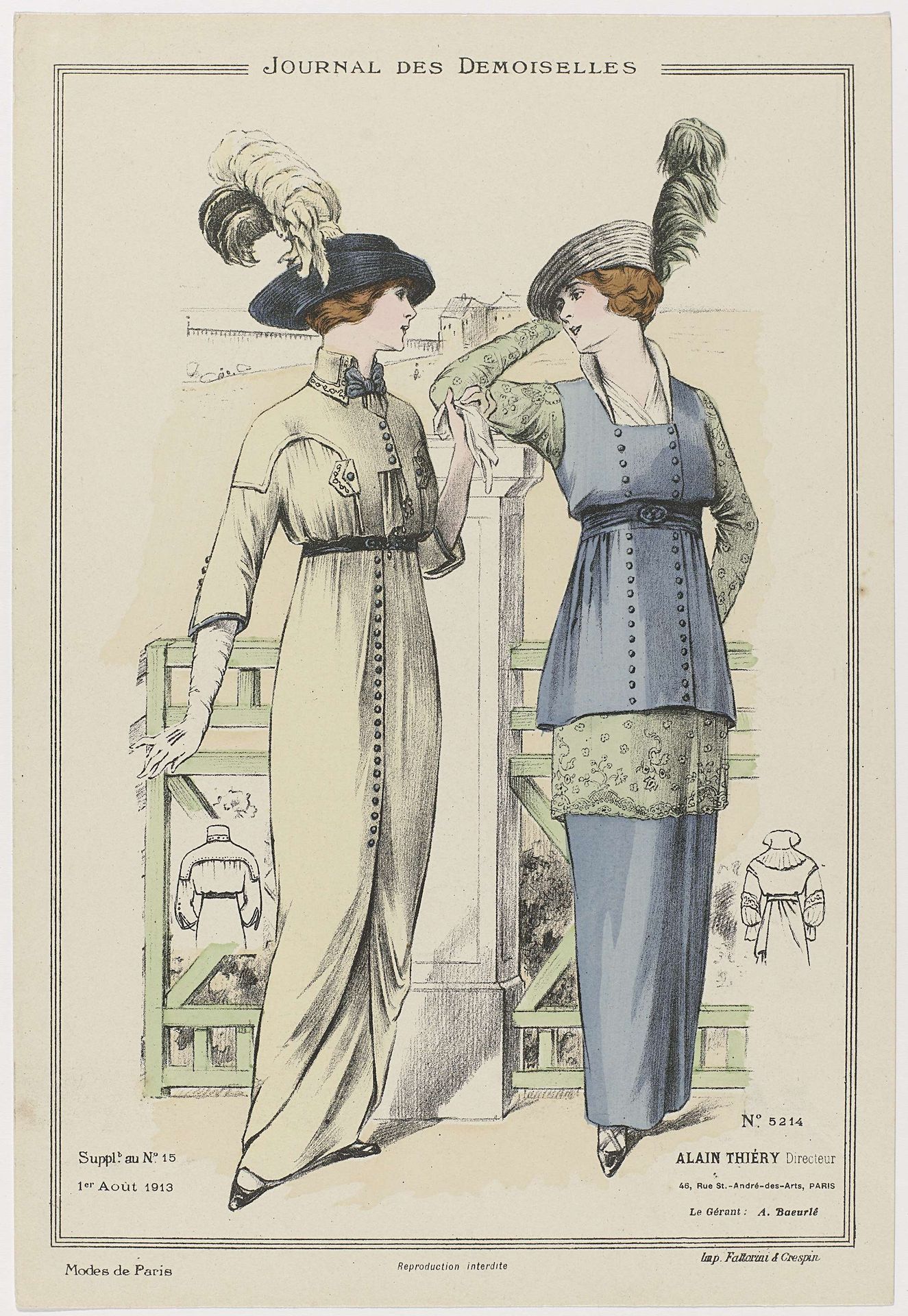 Journal des Demoiselles, Supplememt au No. 15, 1 Août 1913, No. 5214 : Modes de Paris by Anonymous