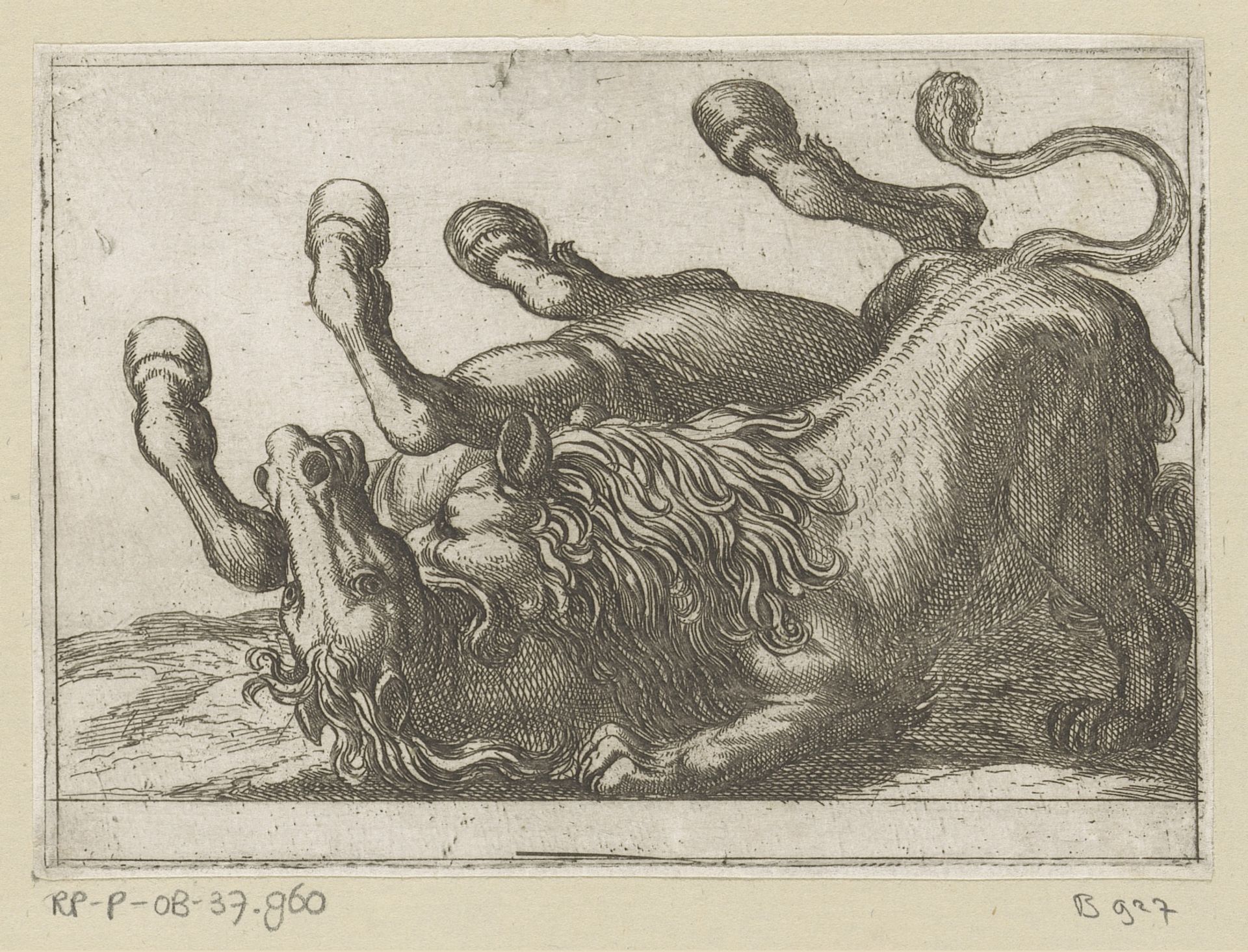 Een leeuw bijt in de nek van een paard by Antonio Tempesta