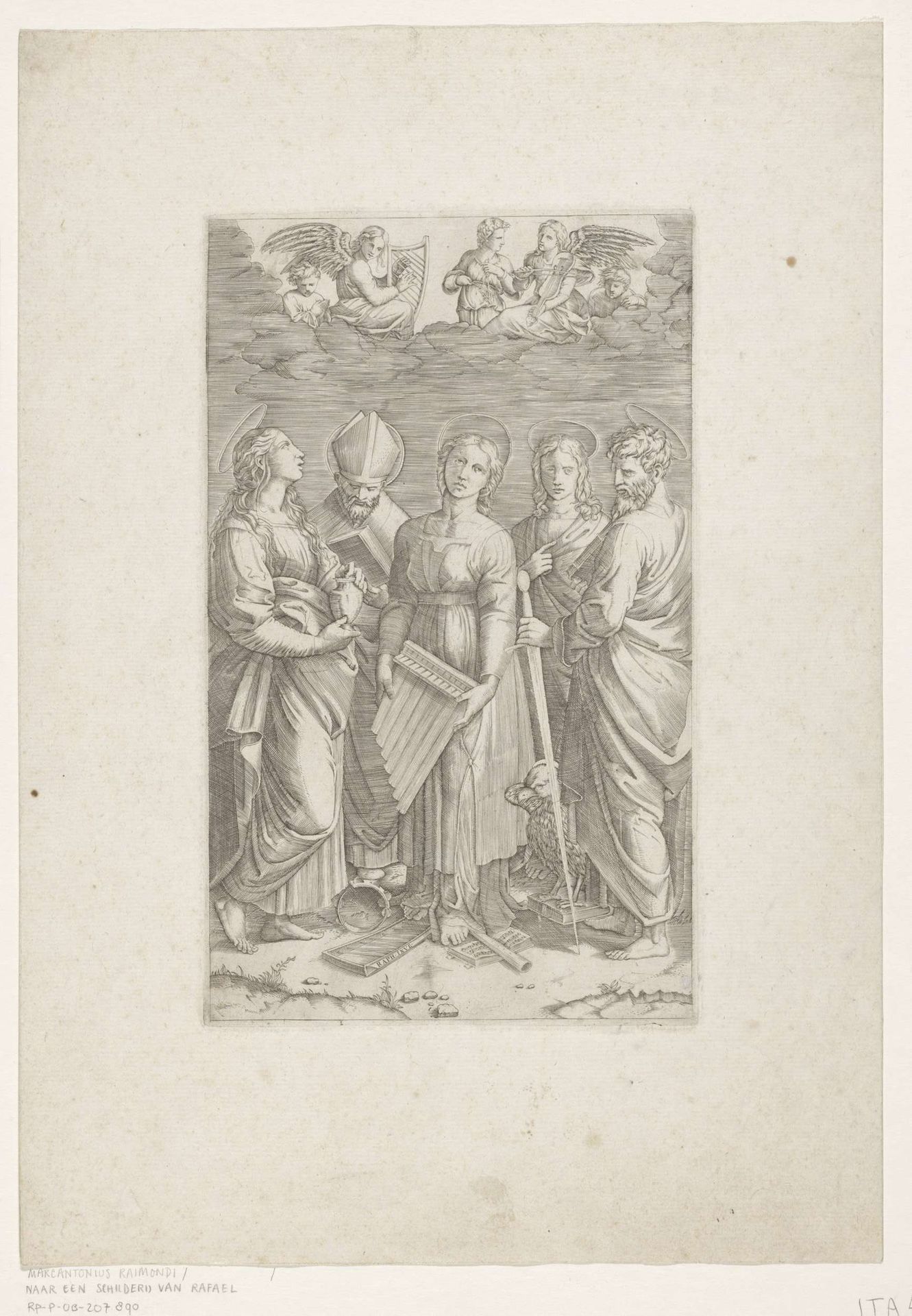 Heilige Cecilia met vier andere heiligen by Marco Dente