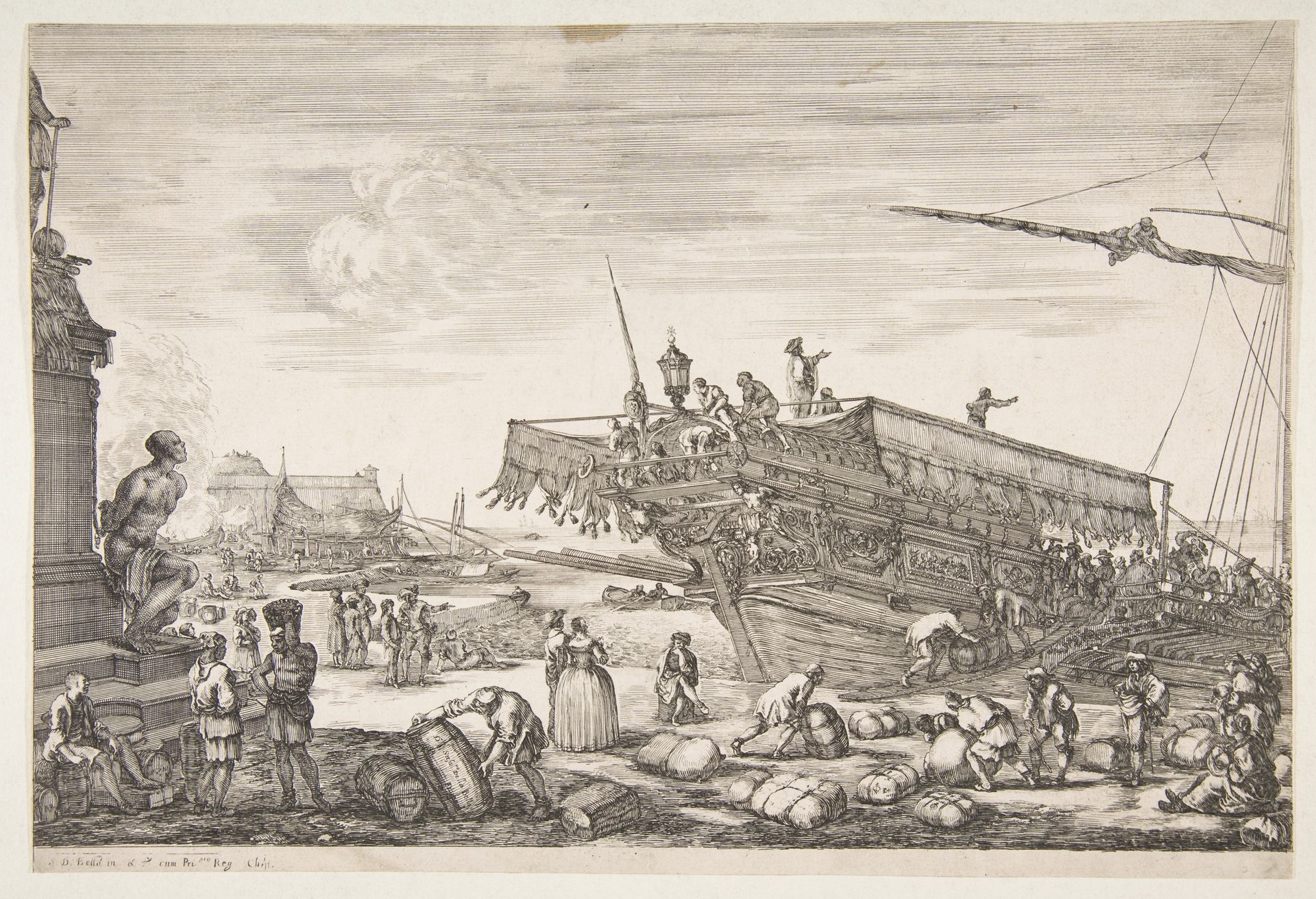 Loading a galley, from "Views of the port of Livorno" (Vues du port de Livourne) by Stefano della Bella
