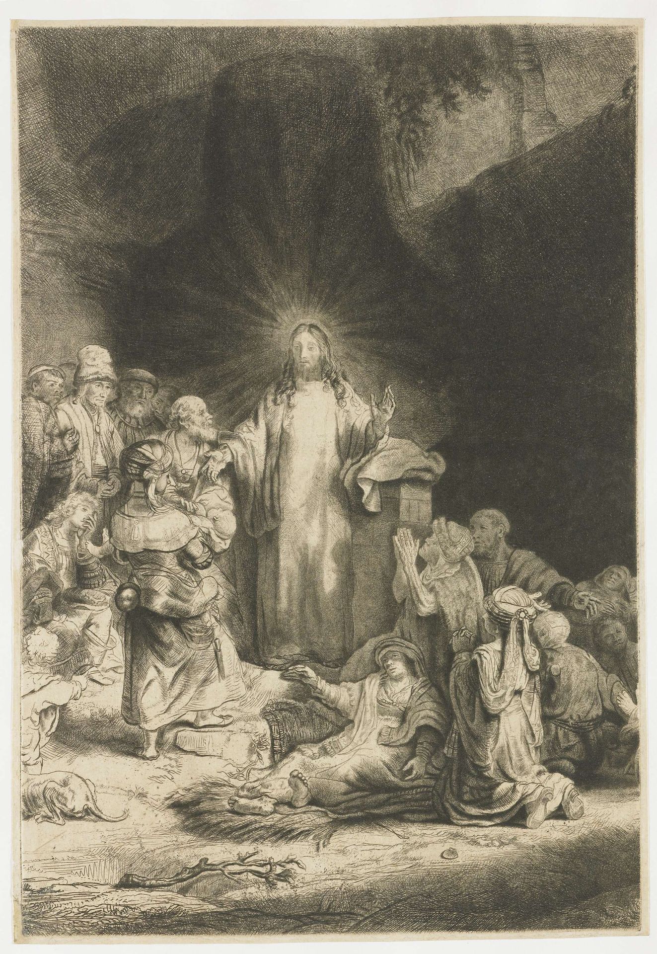 The Hundred Guilder Print: the central piece with Christ preaching by Rembrandt van Rijn