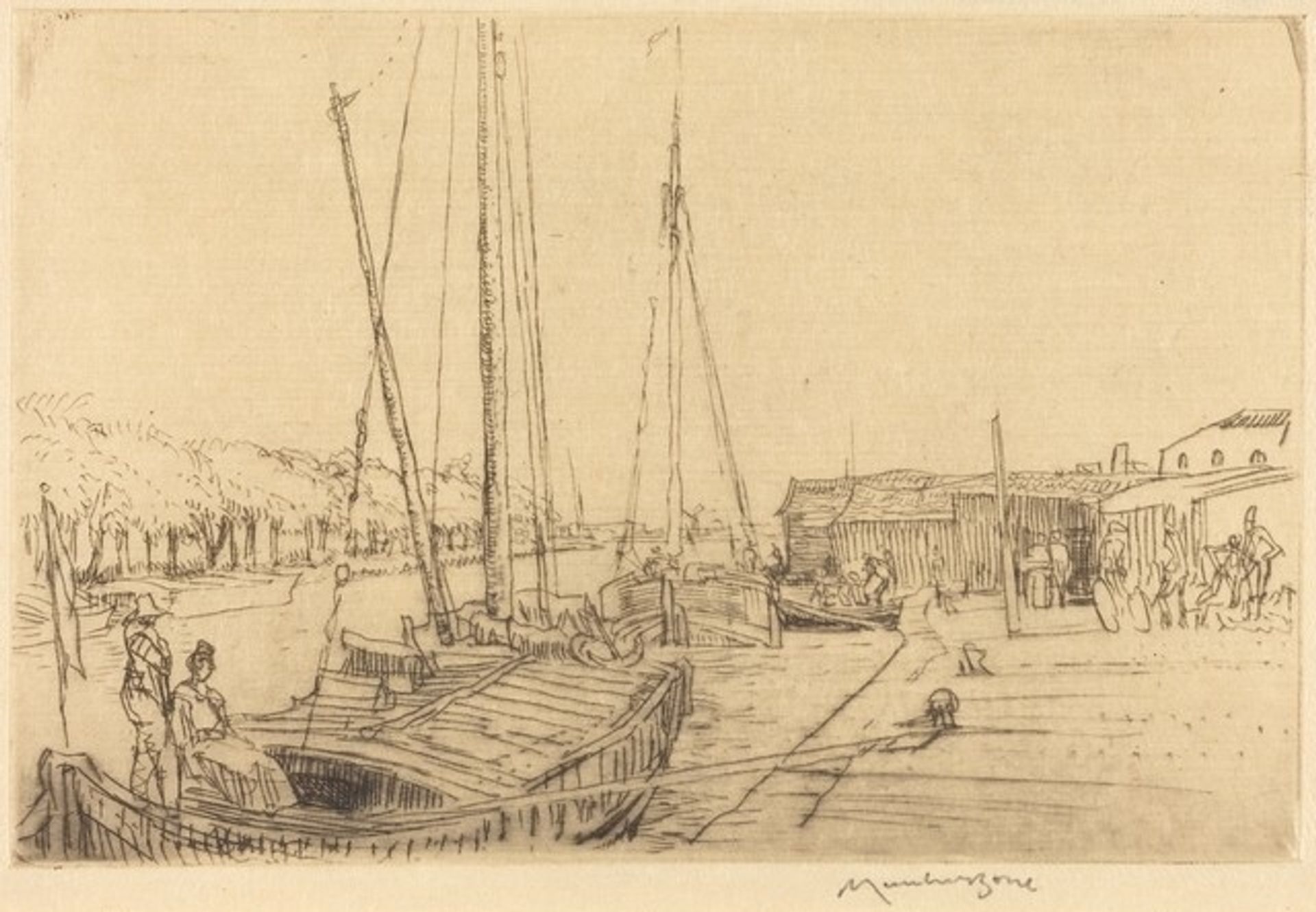 Canal Boats, Near Amsterdam by Muirhead Bone