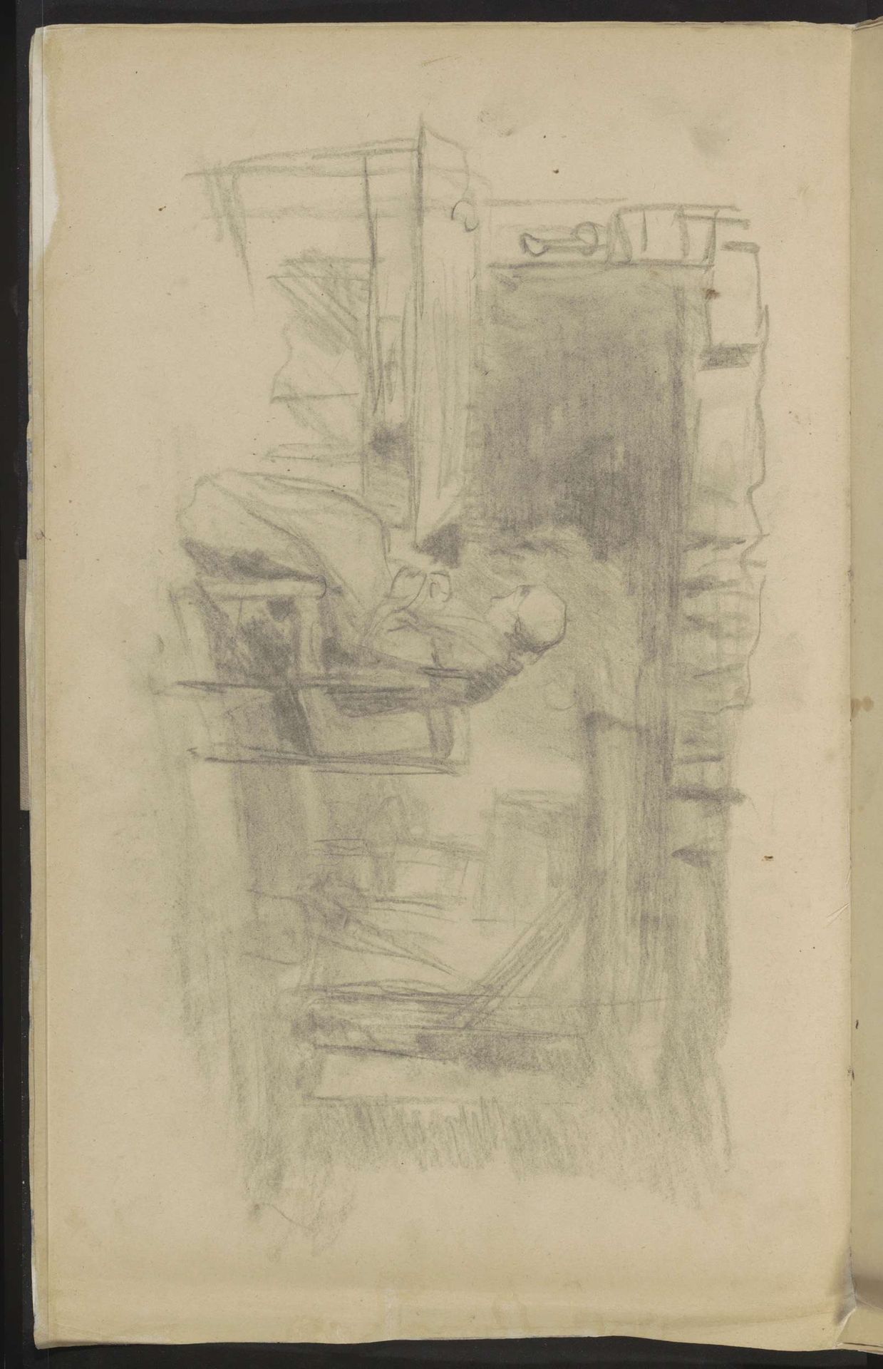 Boereninterieur met een handwerkende vrouw bij een tafel by Albert Neuhuys