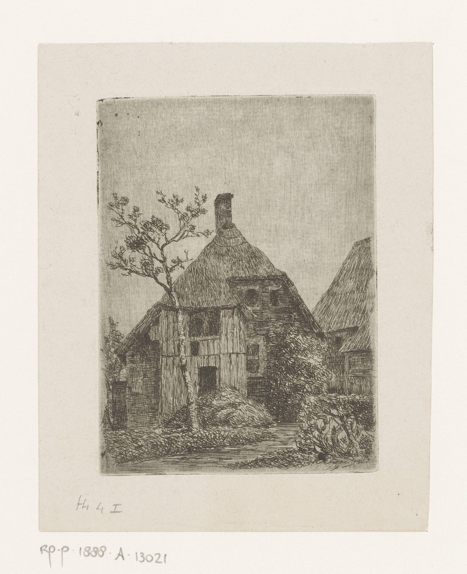 Gezicht op een rietgedekte hoeve by Jean Pierre François Lamorinière