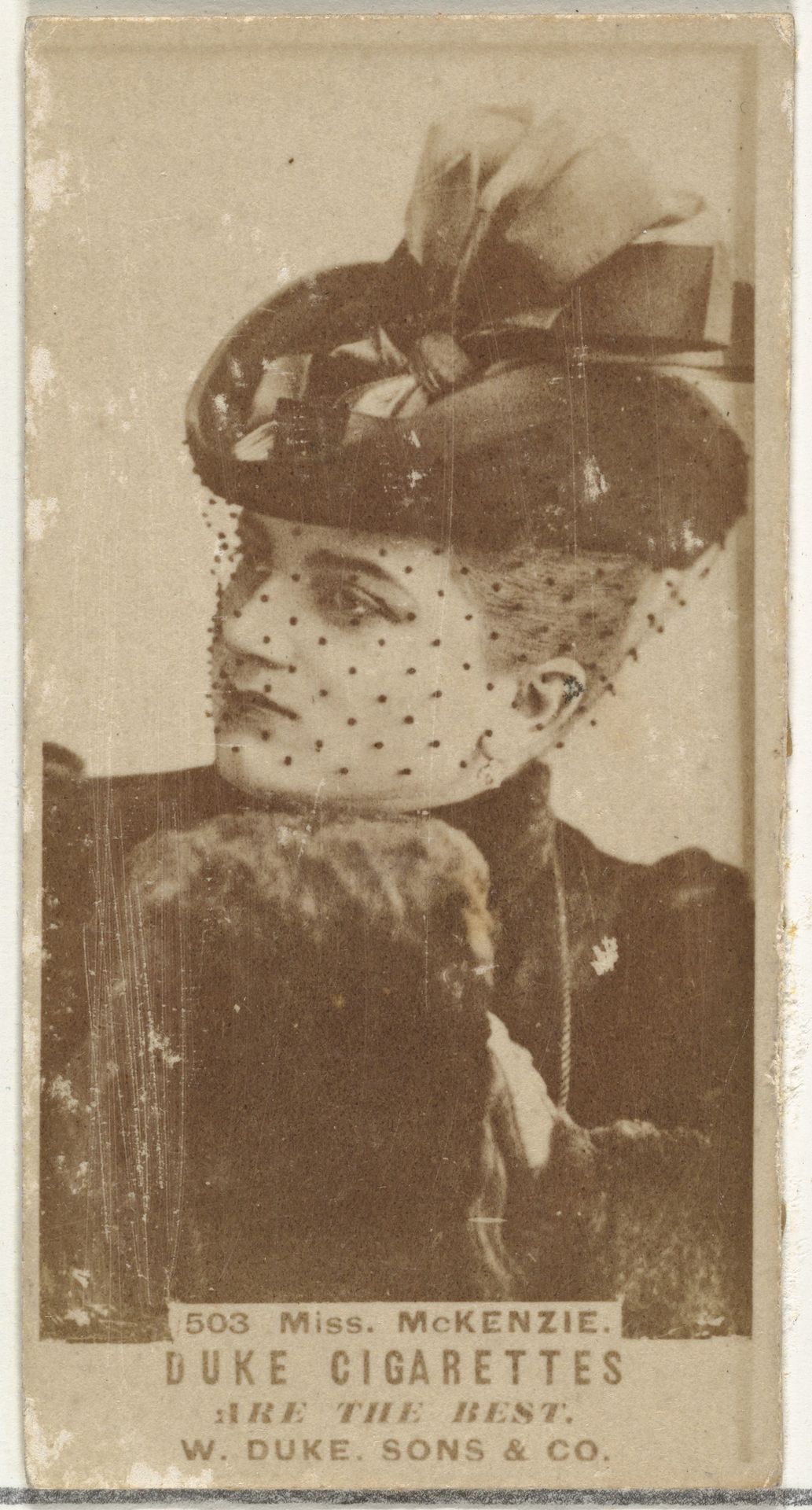 Card Number 503, Miss McKenzie, from the Actors and Actresses series (N145-7) issued by Duke Sons & Co. to promote Duke Cigarettes by W. Duke, Sons & Co.