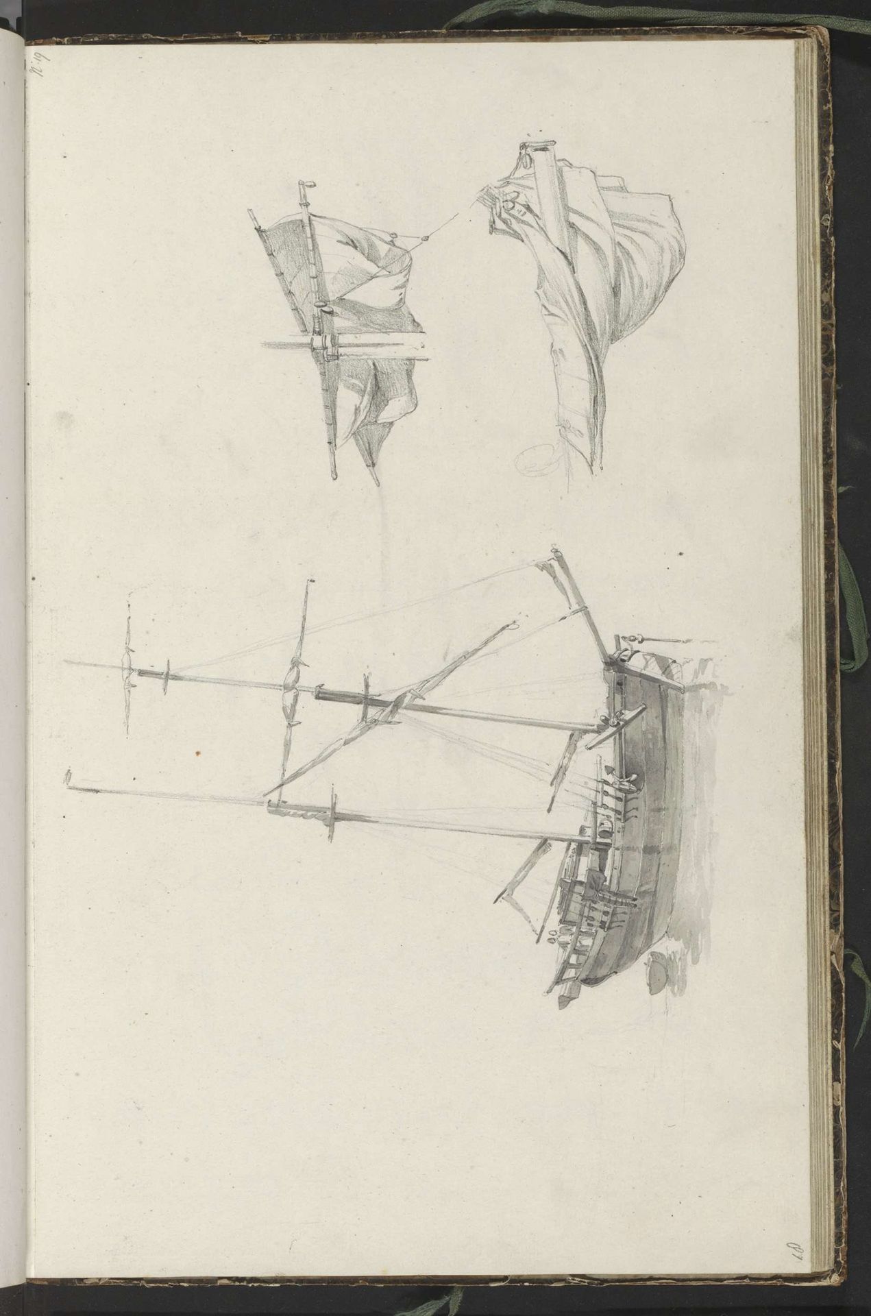 Twee mannen op een vissersboot en zeildoeken by Johannes Christiaan Schotel