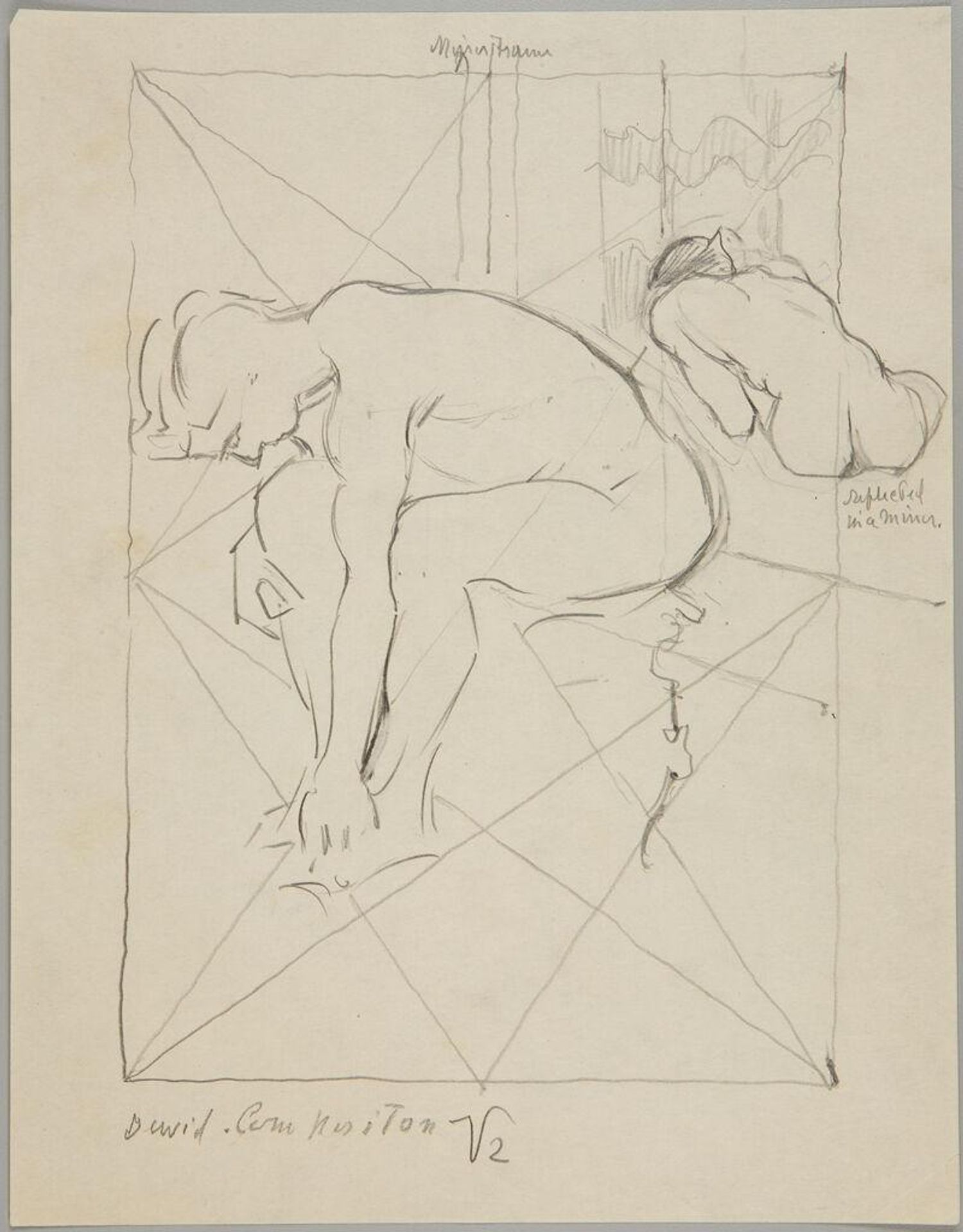 Nude Sketch of David with Mirror Reflection by Denman Waldo Ross