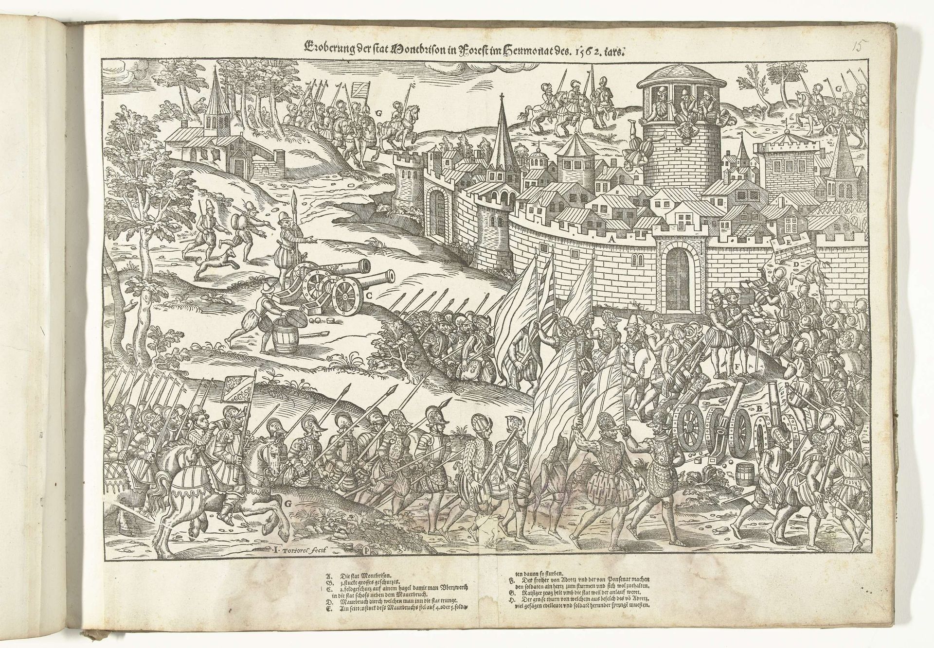 Montbrison ingenomen door Des Andrets, 1562 by Jean Perrissin