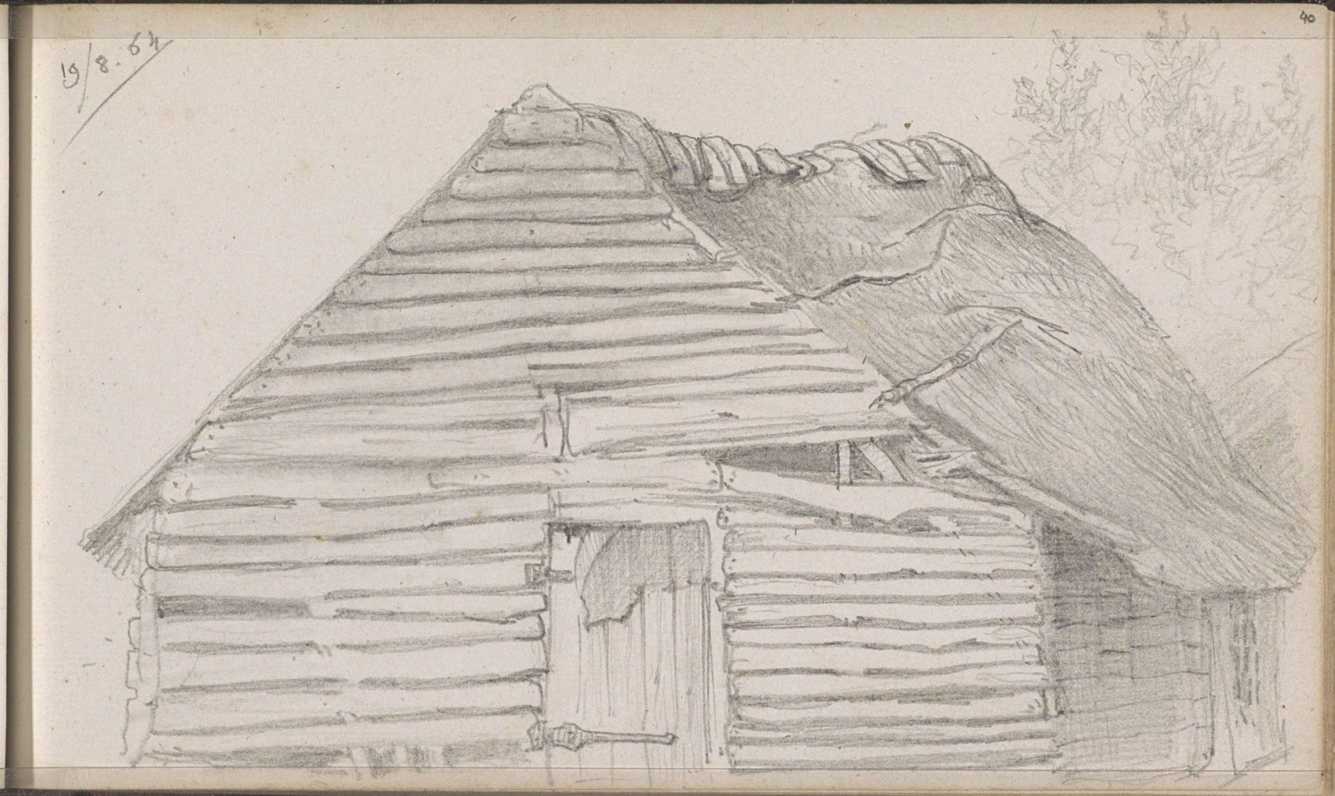 Houten schuur met een rieten dak by Johannes Tavenraat