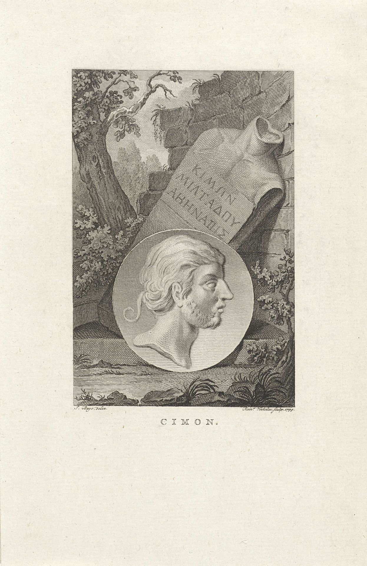 Medaillon met het portret van de Atheense staatman Cimon by Reinier Vinkeles