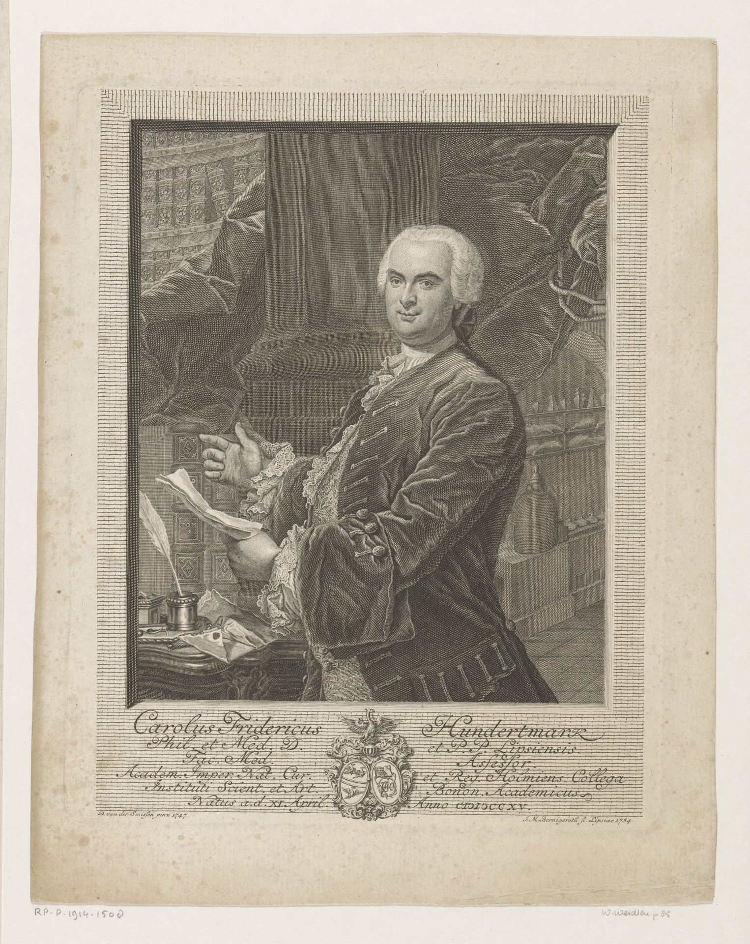 Portret van Carl Friedrich Hundermark by Johann Martin Bernigeroth