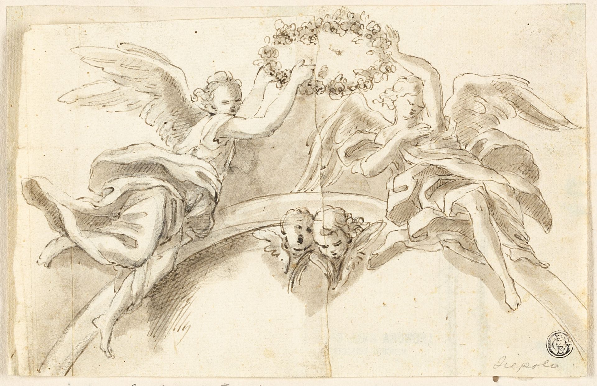 Arch with Two Angels Holding Garland by Anonymous